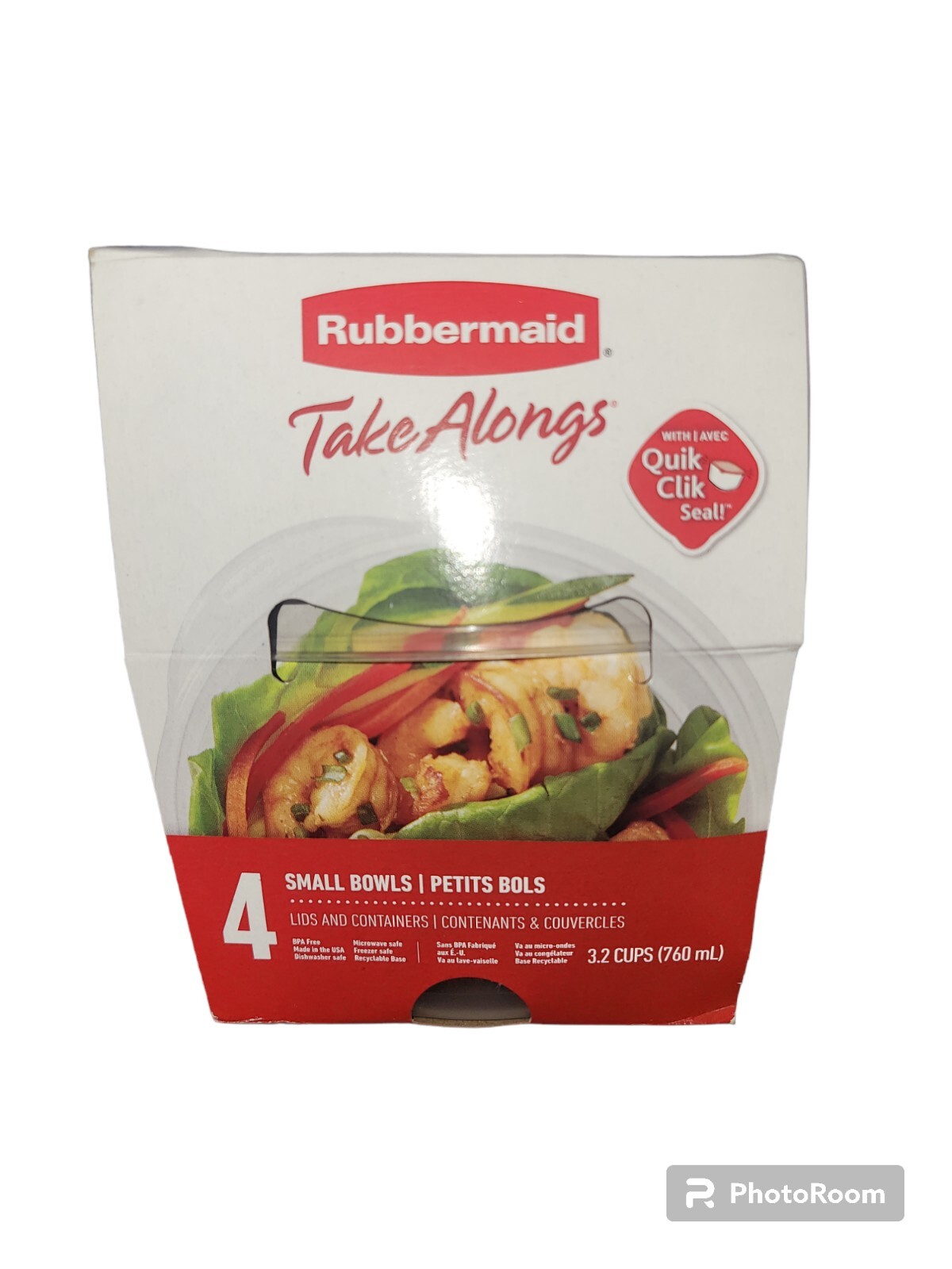 Rubbermaid Take Along Storage Bowls 3.2 Cup Red (Pack of 4) Quick Click Bowl