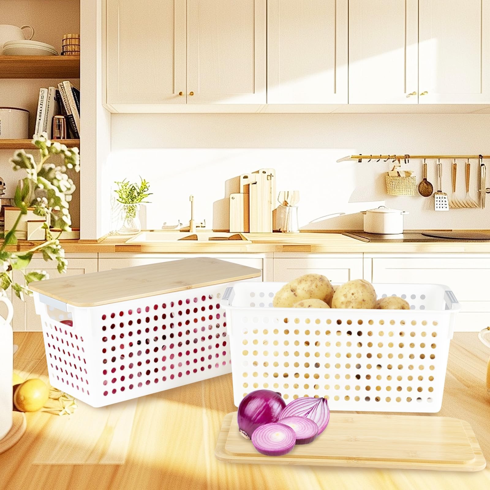 Xbopetda 2 Set Pantry Organizer and Storage, Plastic Potato 12″ x 5.7″ x 6.3″