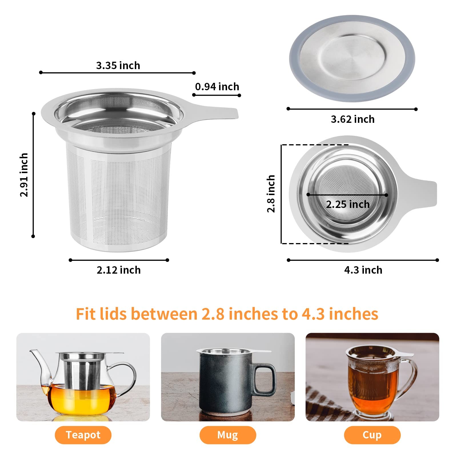 Vaincre Extra Fine Mesh Tea Infuser/Strainer, Stainless Large, Silver