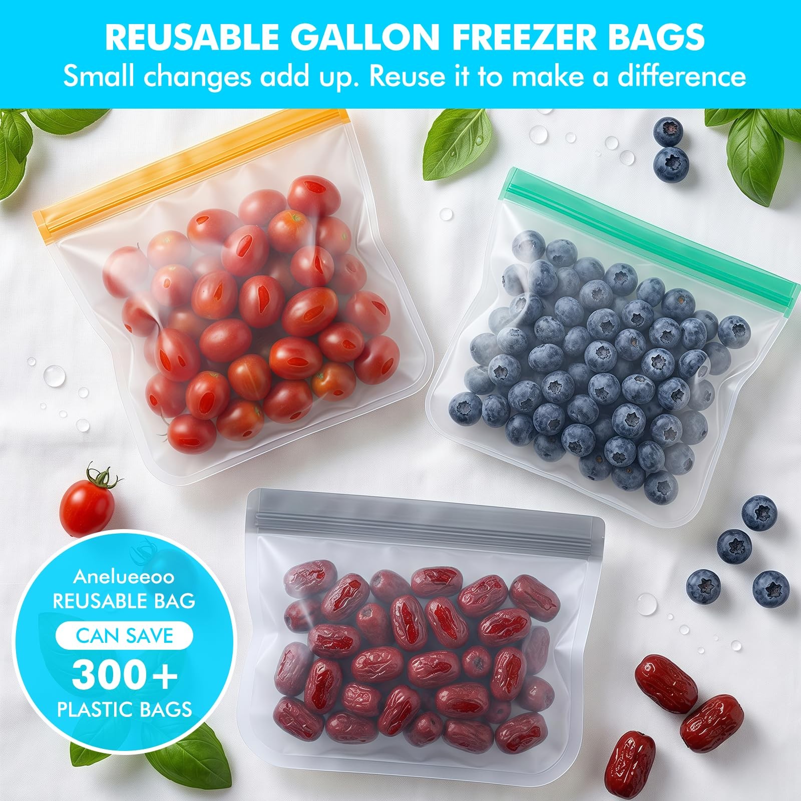 20 Pack Reusable Freezer Bags, Leakproof Reusable Silicone Food Storage Bags …
