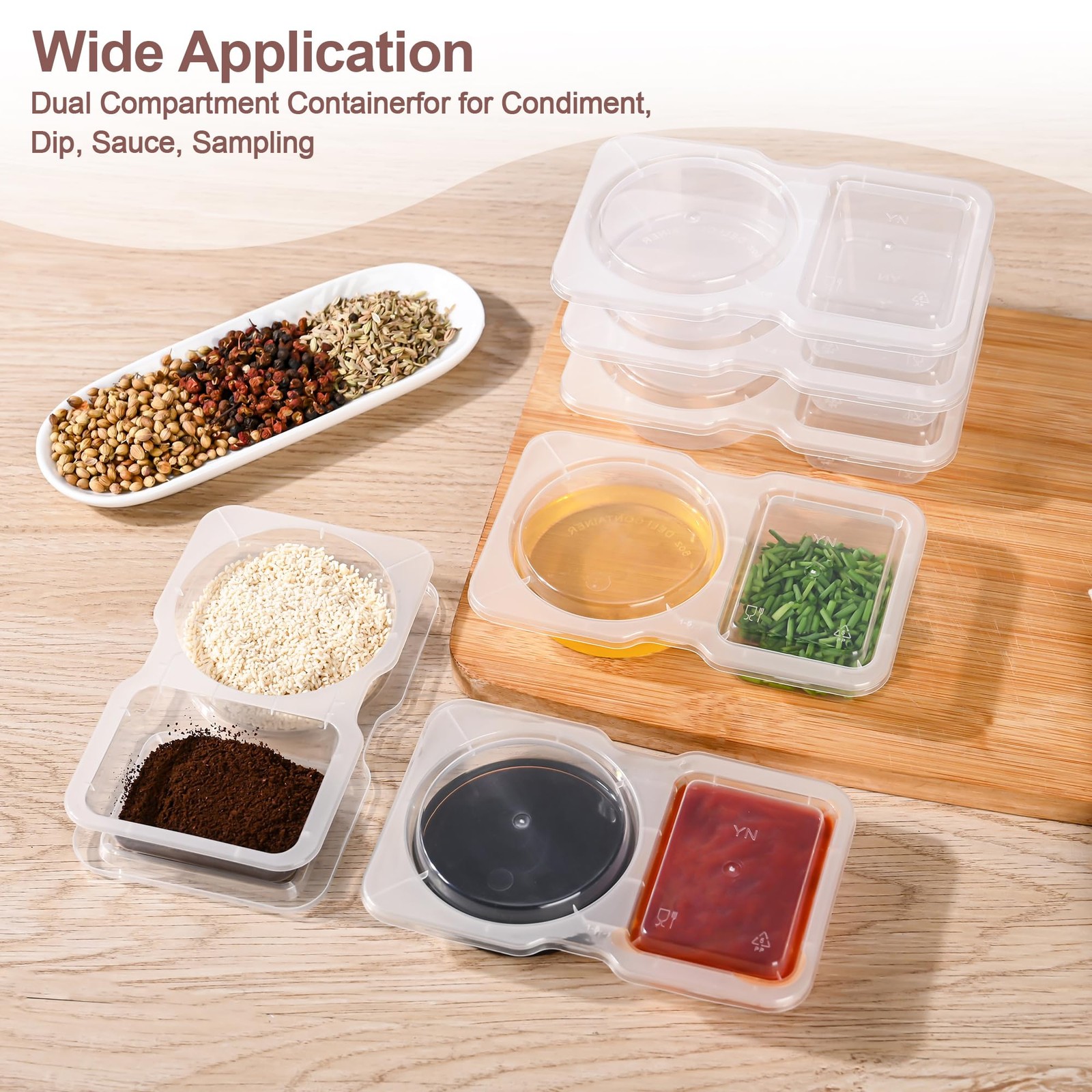 RXRRXR 20PCS Double Compartment Condiment Container With Lids – Reusable Snac…