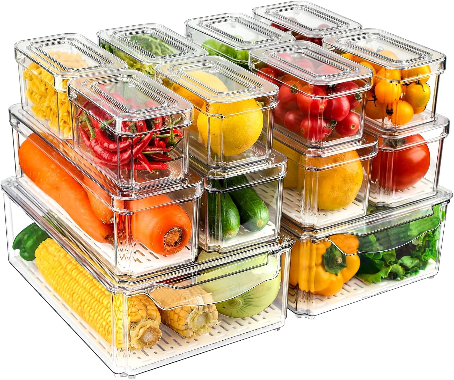 14 Pack Fridge Organizers and Storage – Refrigerator Organizer Bins with Lids, B