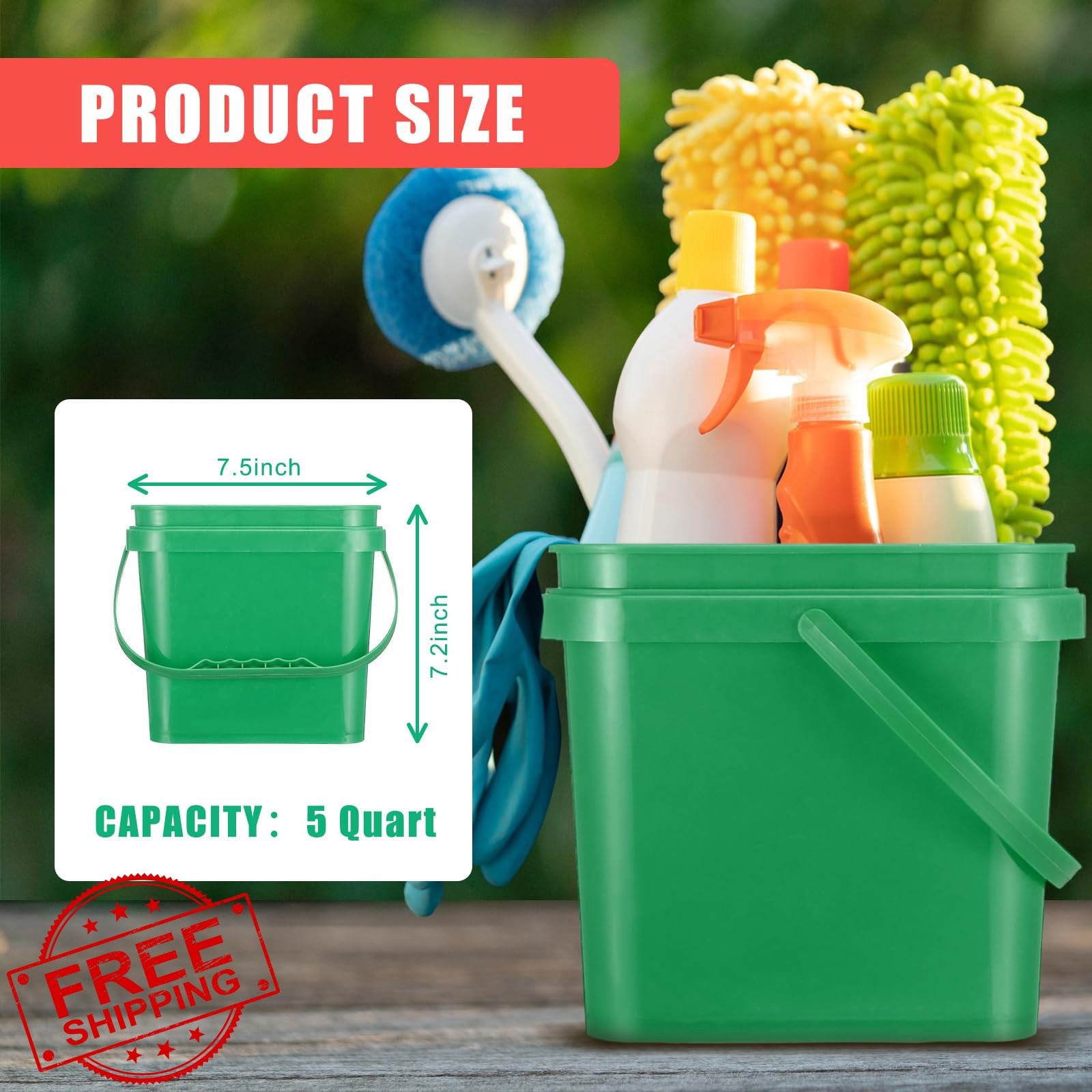 Mifoci 5 Quart Plastic Bucket Handle 4 Colors 1 Pack