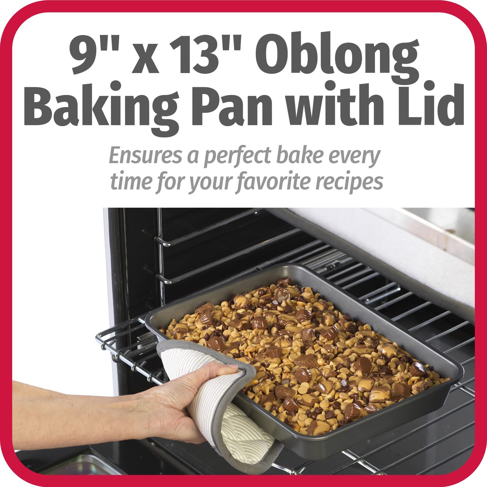 GoodCook Everyday 9x 13 Nonstick Steel Oblong Cake Baking Pan with Metal Lid Gra