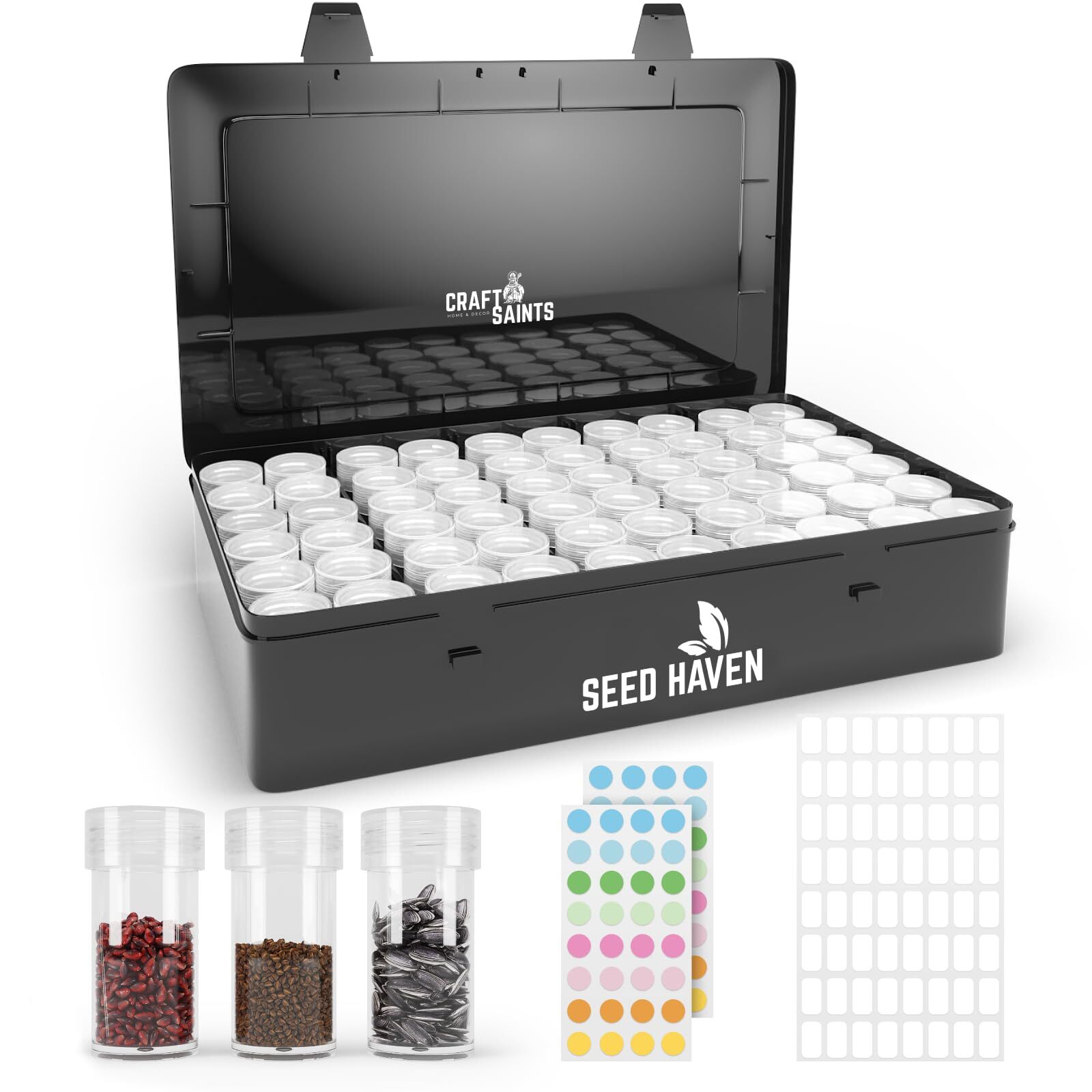 Seed Storage Box Black Opaque Light Proof Seed Organizer Storage Box With 60 Tra