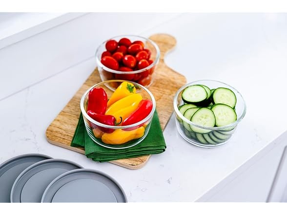 DURA LIVING 6-Piece Glass Food Storage Containers Set Grey 6 Piece Set (16oz)