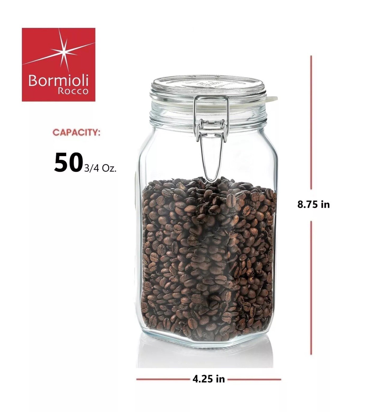 New Bormioli Rocco Fido Jar 50.75 oz Made in Italy, Premium Glass Storage Jar