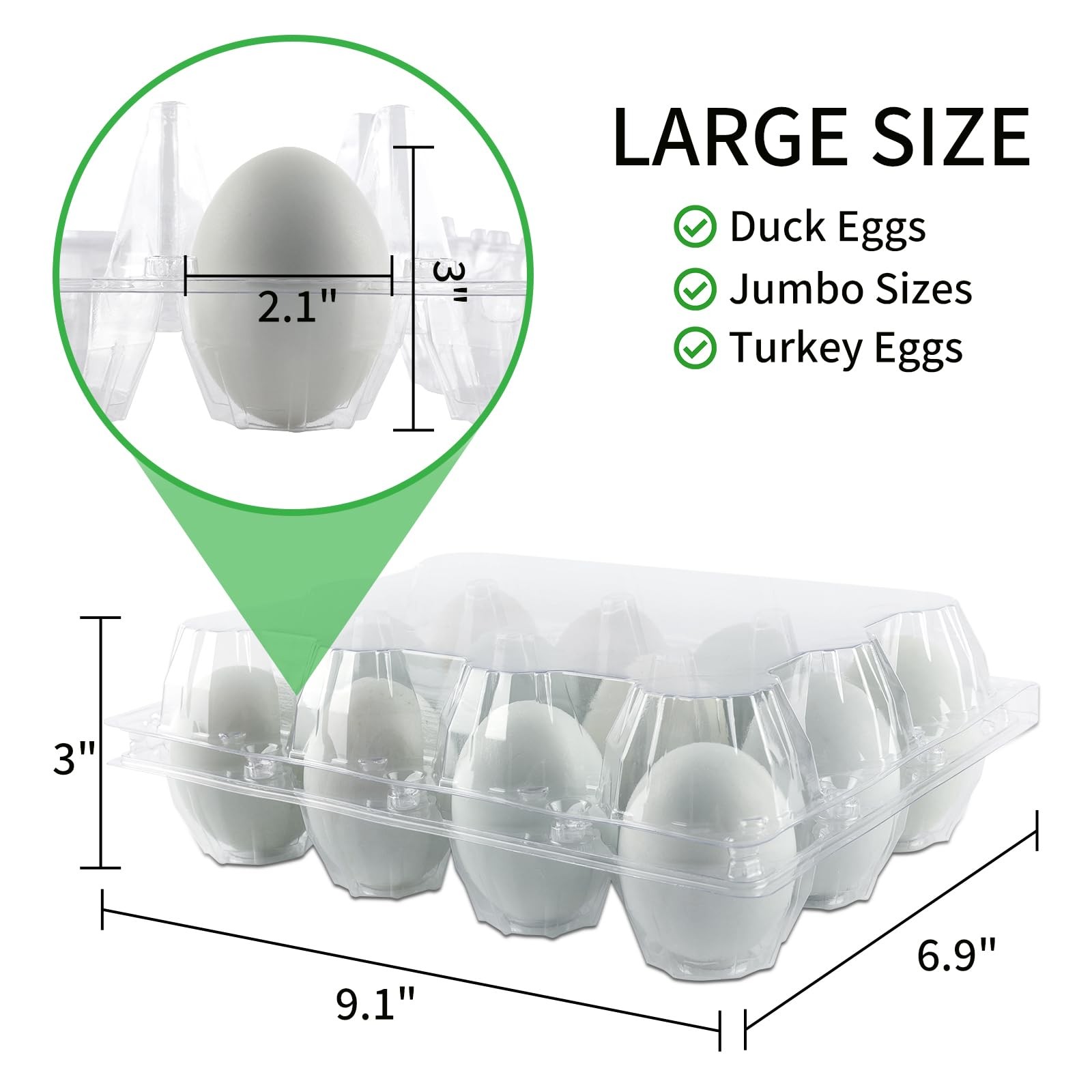 40 Pack Jumbo Egg Cartons for Duck/Turkey Eggs – Holds 12 XL Eggs, Clear Eco-…