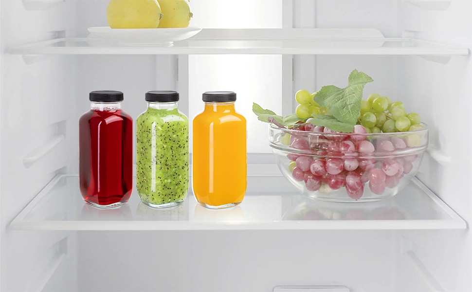 Juice Bottles with Lids, 16 Oz, Set of 3 | Clear Glass Jars with Caps, Reusable