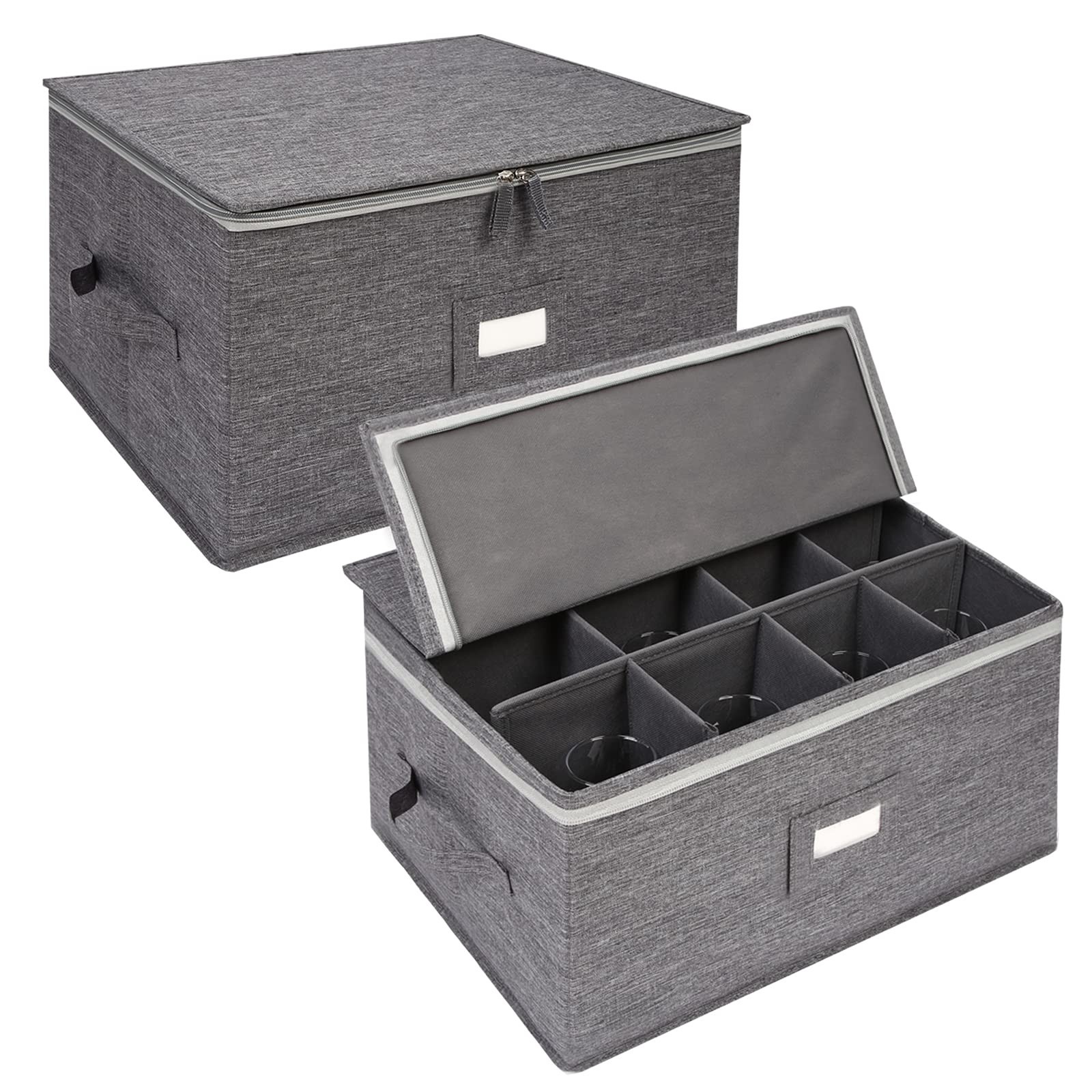 Stemware Storage Containers (2 pack), Wine Glass Storage Box with Dividers…
