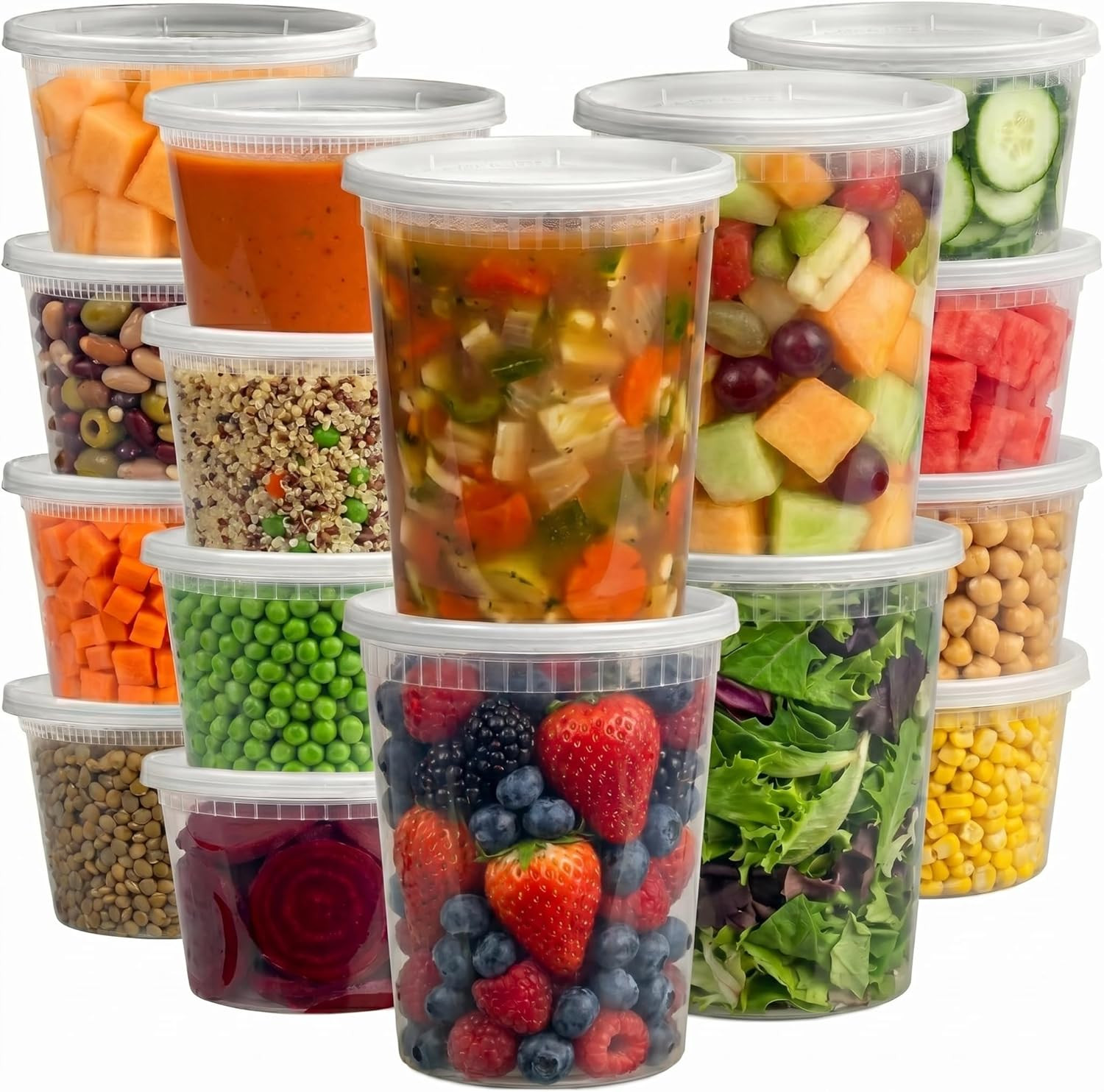 JoyServe 16 Sets Deli Containers with Lids – 16oz & 32oz – Leak Proof, Microwave
