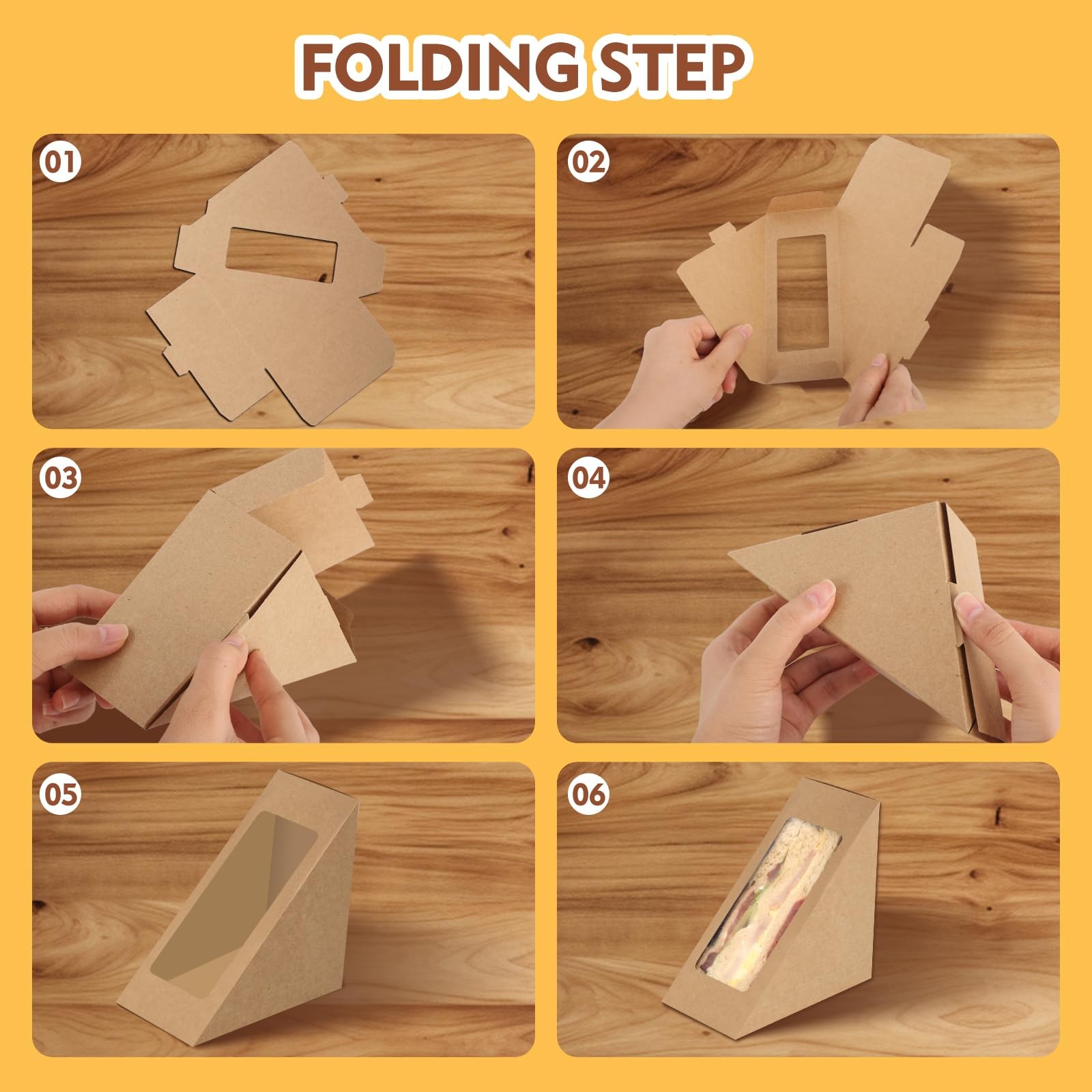 Paper Sandwich Box 50 Pieces Sandwich Take Out Boxes with Window Paper Take O…