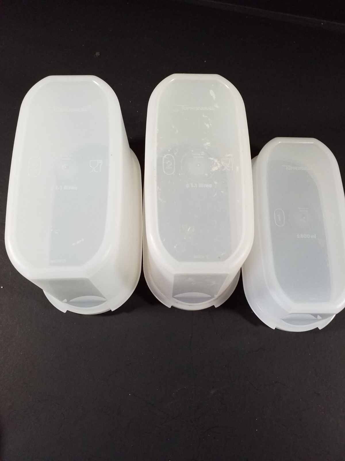Tupperware Modular Mates Oval Storage Containers 1-2 Cup & 2- 4.75 Cup W/RedLids