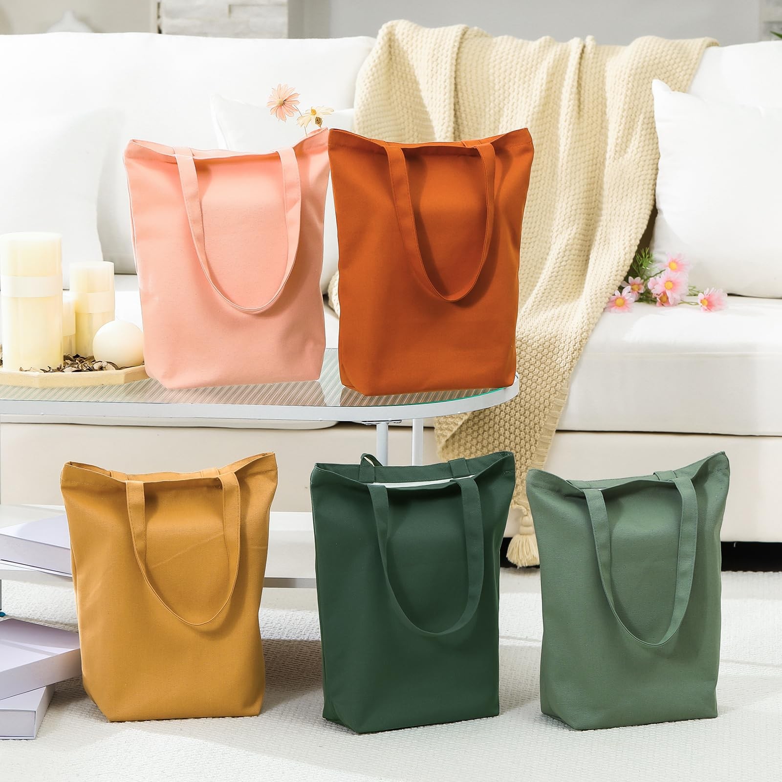 Reginary 10 Pcs Mothers Day Gift Reusable Canvas Grocery Shopping Tote Bag Bulk