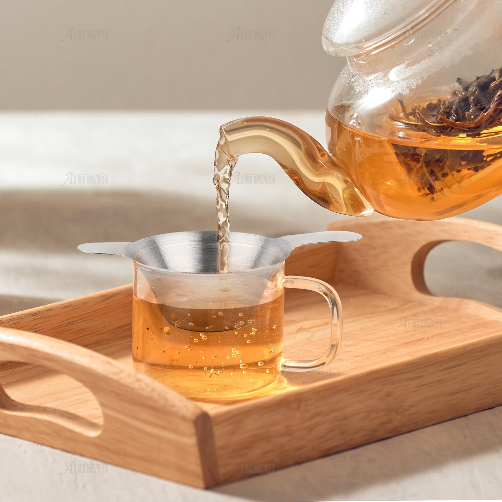 AUEAR, 4 Pack Stainless Steel Tea Strainer Fine Mesh Infuser 4 Pack, Silver