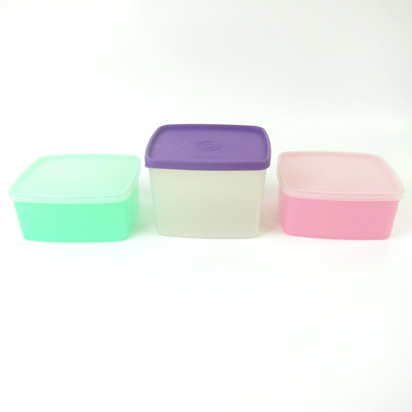 3 Vintage Tupperware Freezer Containers Green & Pink #311 and #312 Purple Lid