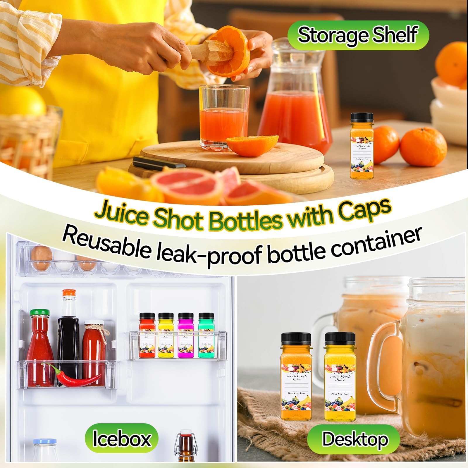 6pcs 2oz Shot Bottles with Caps, Empty Juice for Juicing,
