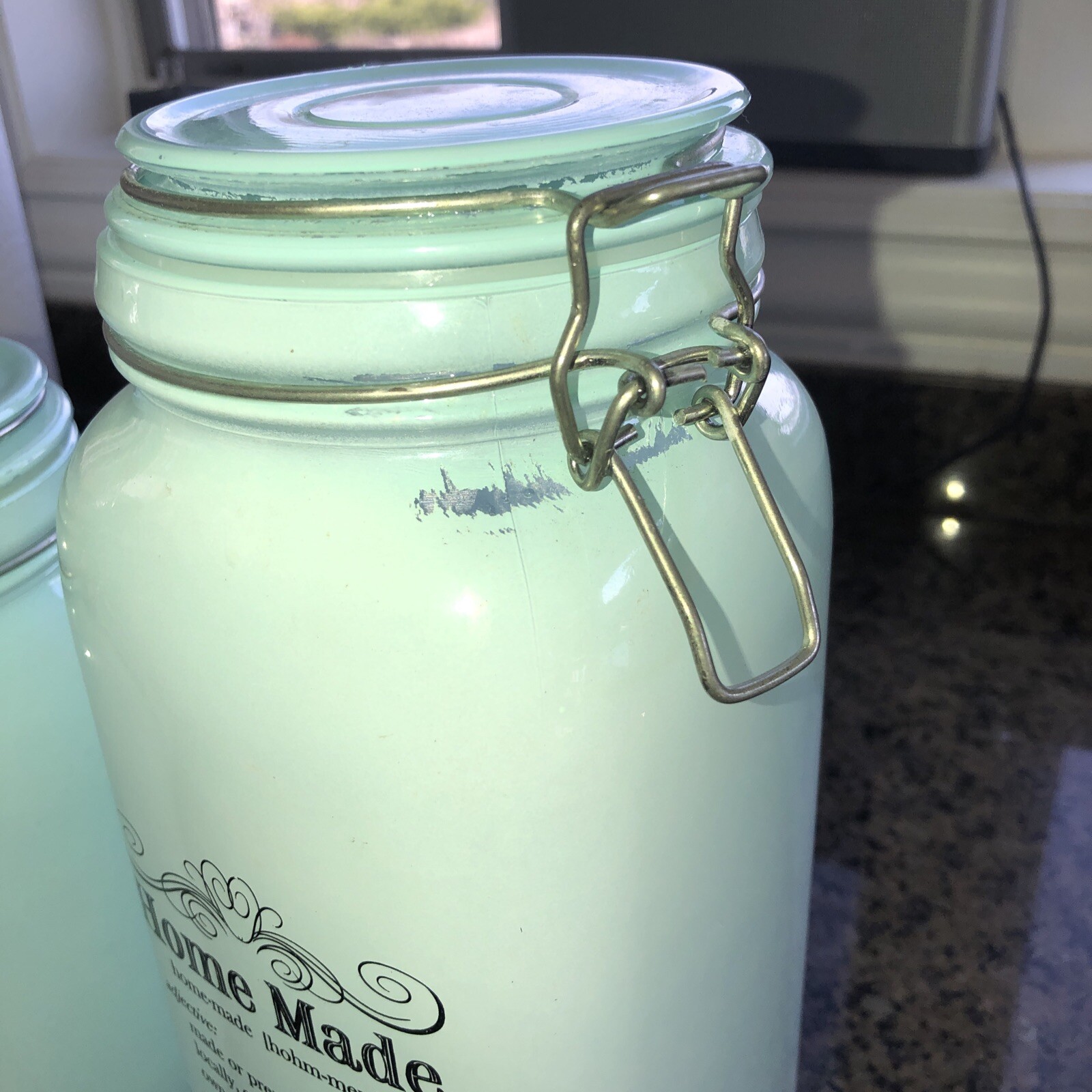 BLUE HARBOR Set Of 3 Sea Glass Colored Kitchen Canisters *see notes*