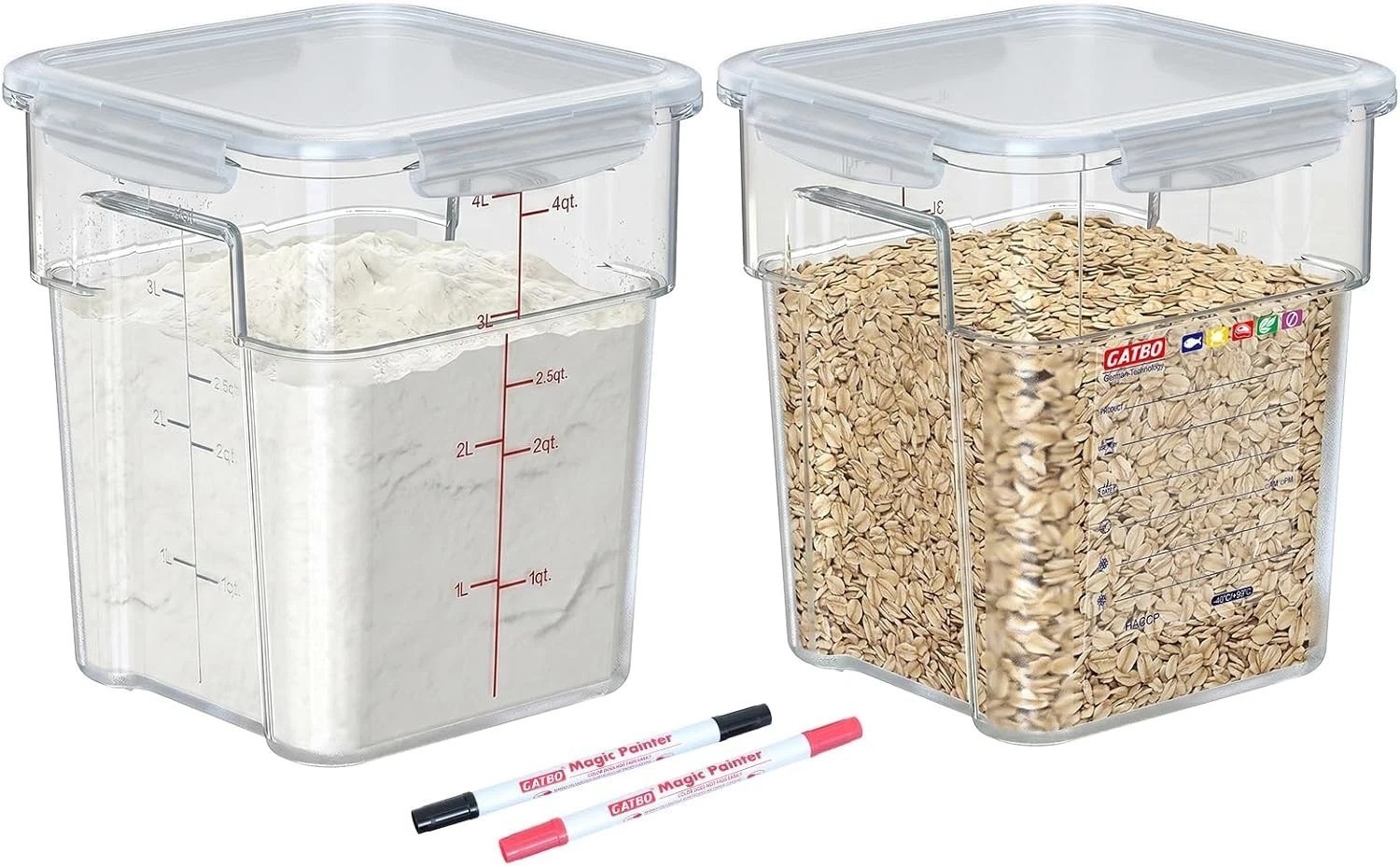 2 Pack 4 QT Airtight Commercial Food Storage Containers, Clear Food Storage C…