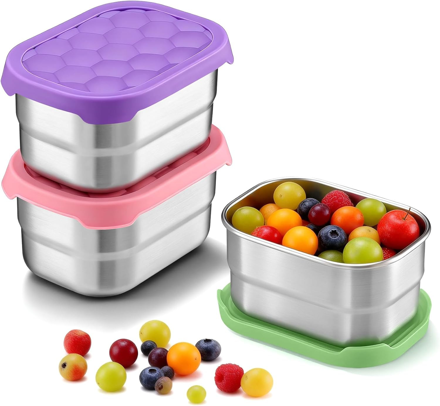 3 Pack Snack Containers for Kids, Stainless Steel 8Oz Baby Food Container with S