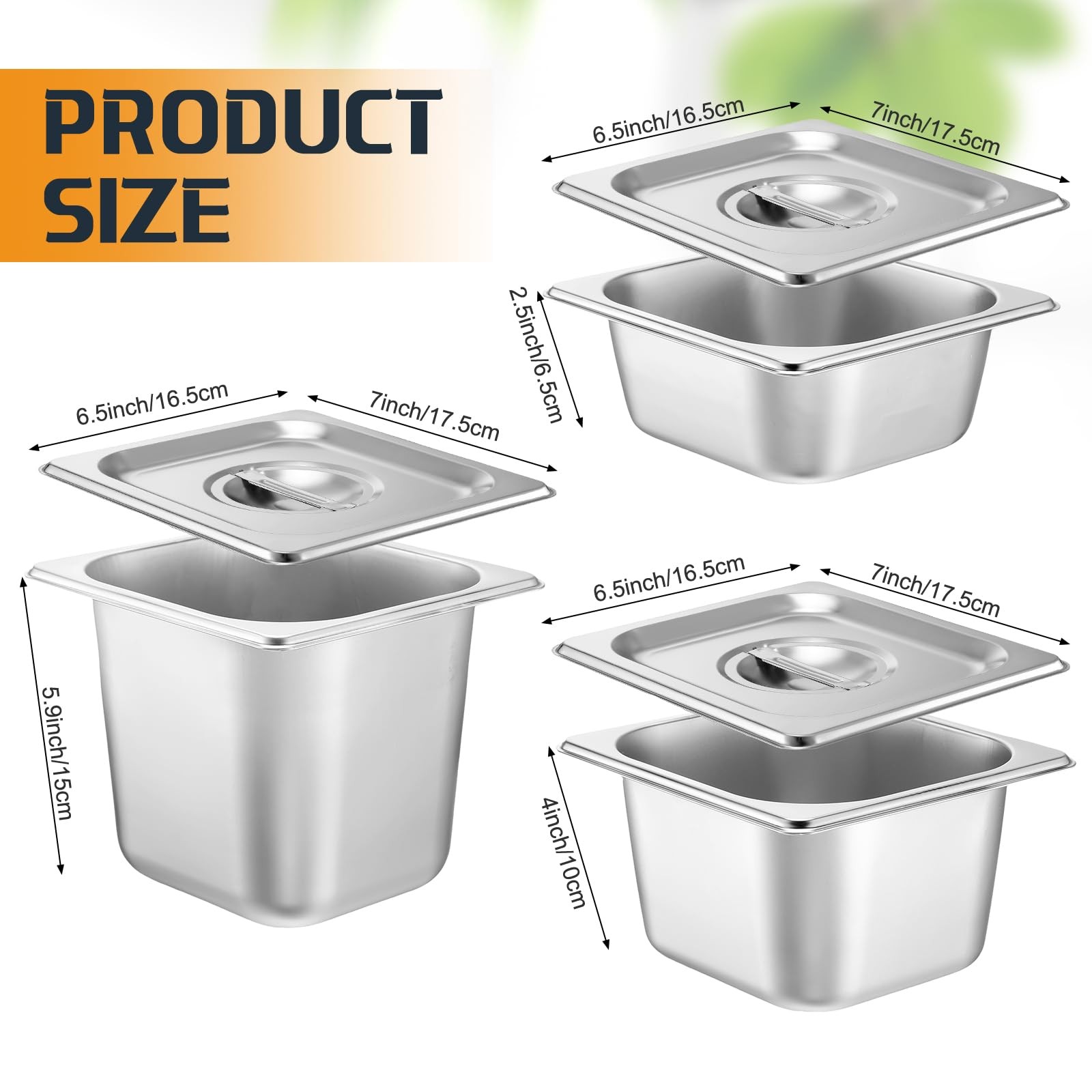 Ziliny 12 Pack Stainless Steel Hotel Pans with Lid 1/6 Size Steam Table Anti …