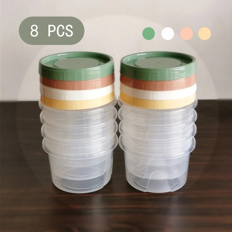 8 Pcs 500ml Round Food Fresh Keeping Box Kitchen Refrigerator Storage AA