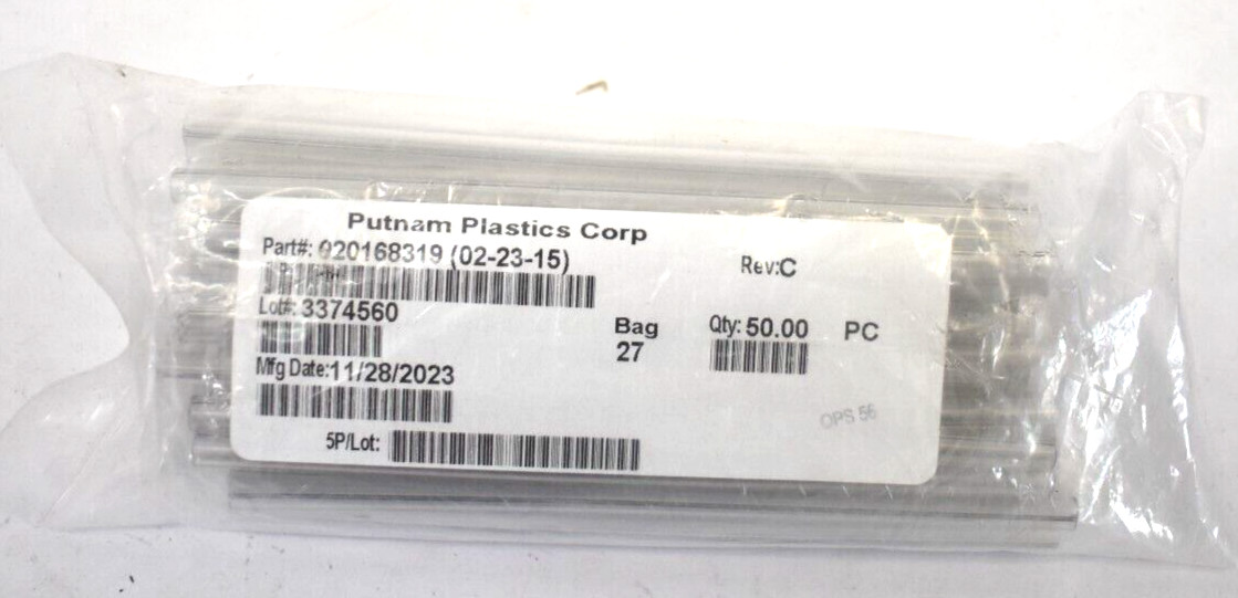 Putnam Plastics Corp 50 Pack Plastic Cylinders 020168319 02-23-15 Clear