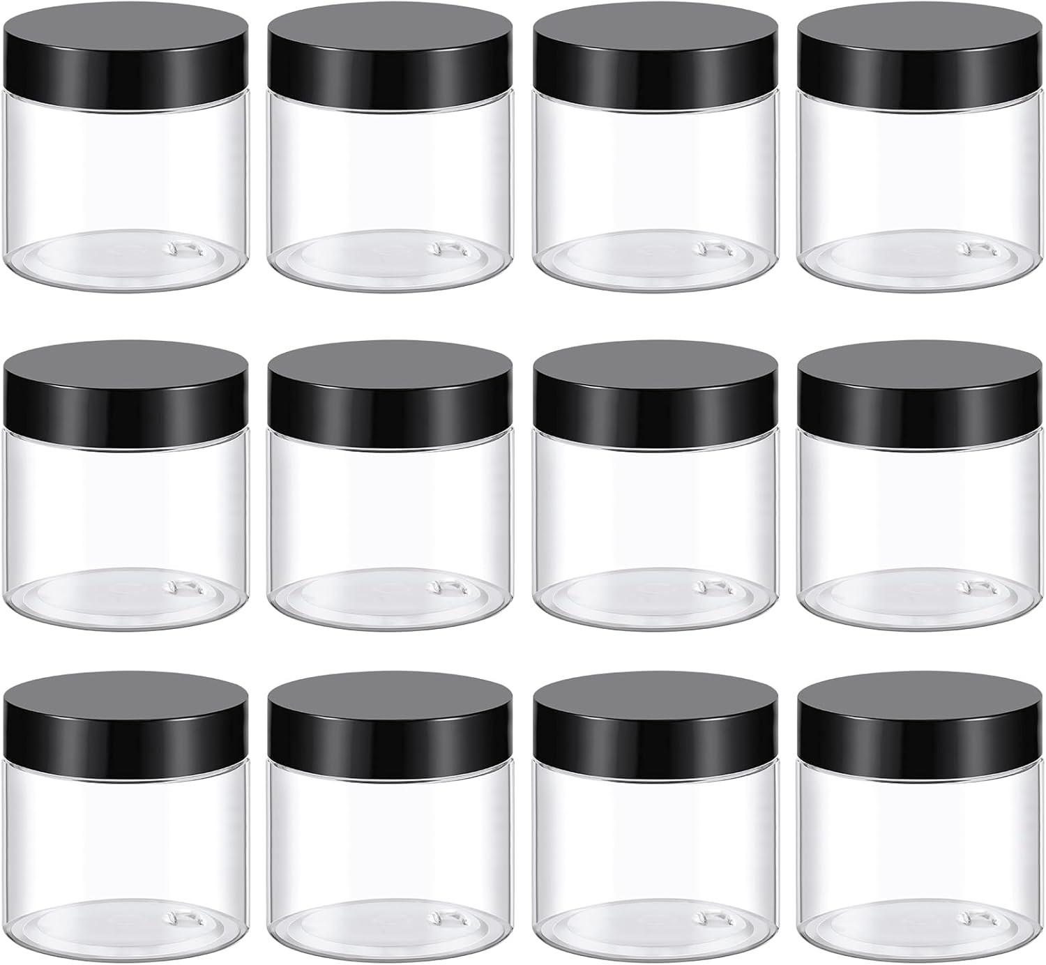 Plastic Jars 2oz 12 Pack Clear with Black Lid BPA Safe Container Cosmetic Slime