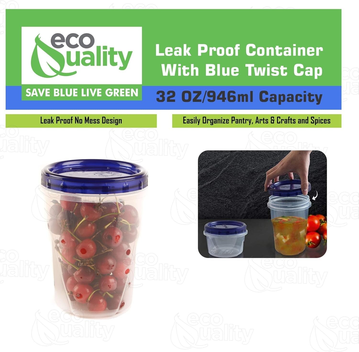 32oz Twist Top Storage Containers – Airtight Plastic Food Storage Canisters 72pc