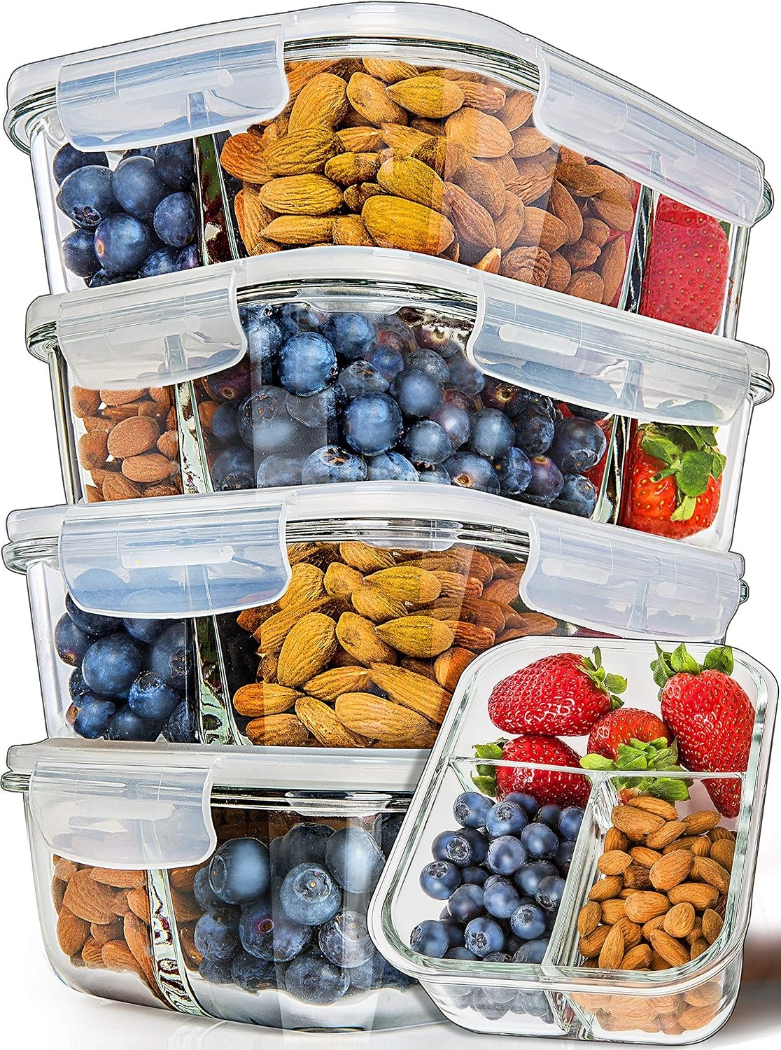PrepNaturals 5 Pack 30 Oz Glass Meal Prep Containers Dishwasher Microwave