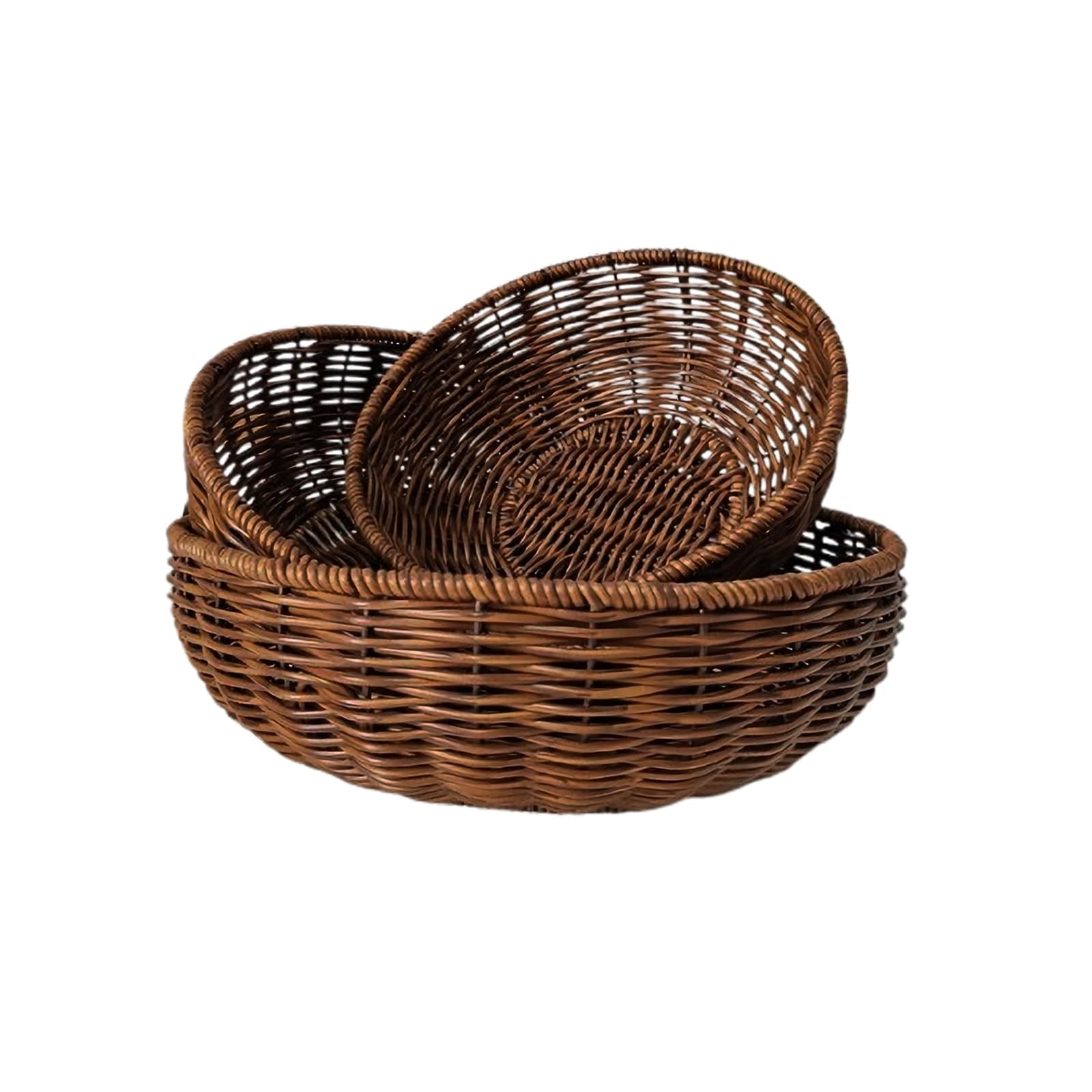 Set of 3 Small Round Wicker Baskets, Fruit Bread Baskets for Serving, Handwov…