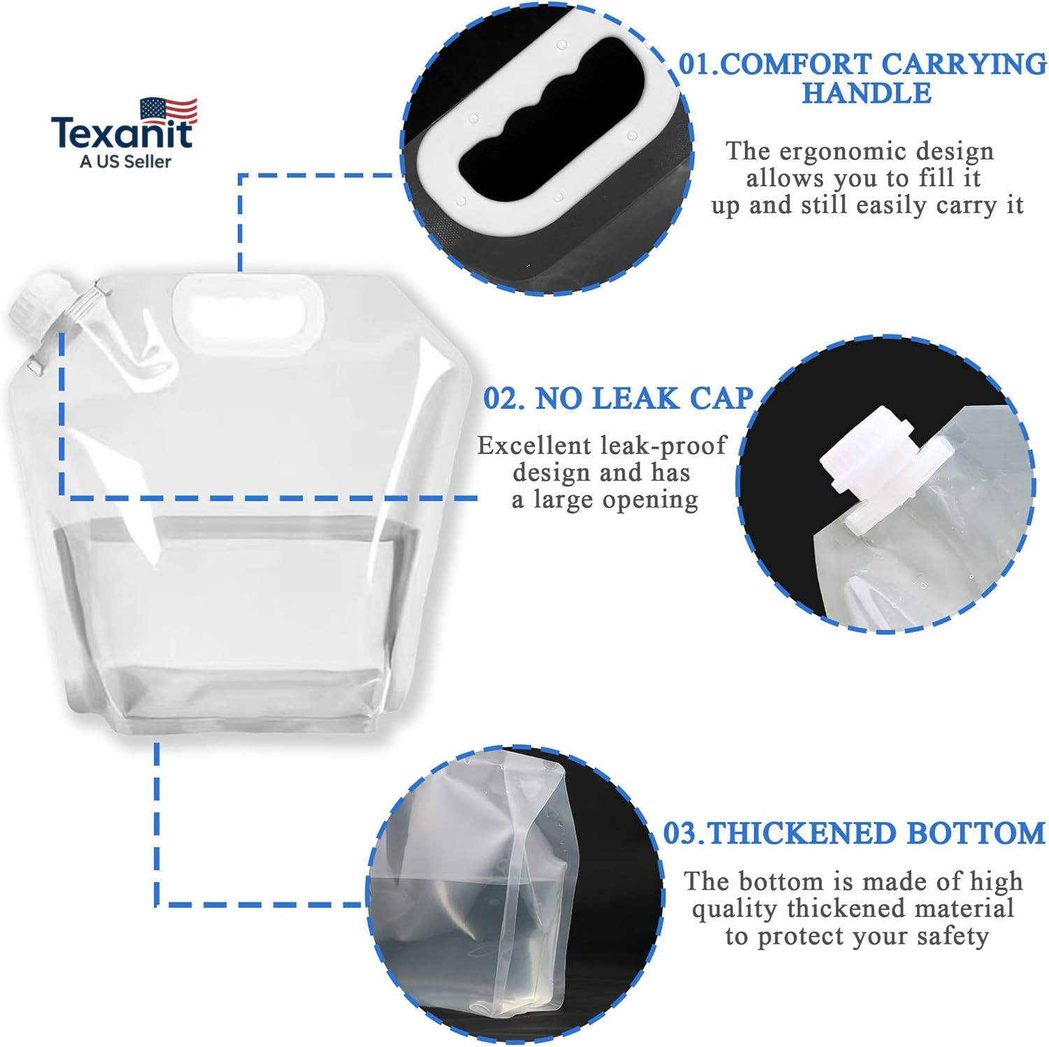 4 Pack Collapsible Water Jugs, 1.3/2.6 Gallon – BPA Free Clear Plastic Water Bag
