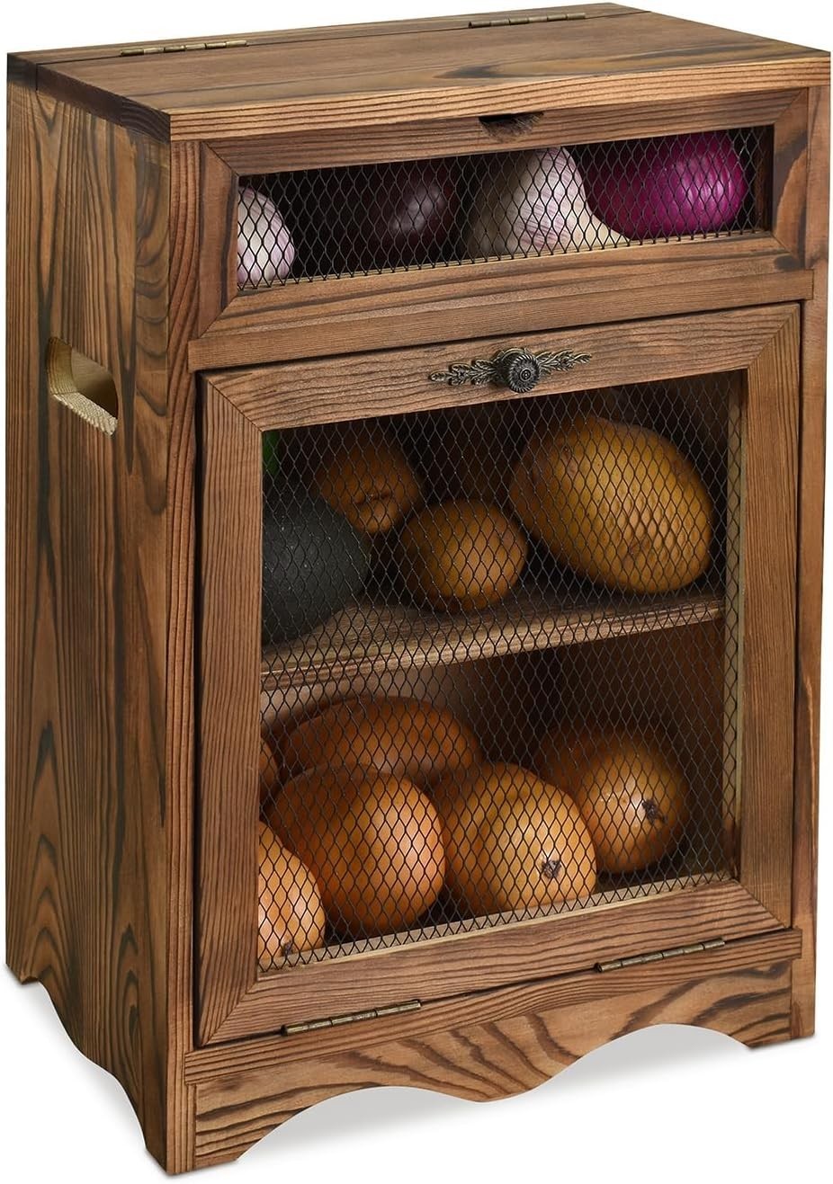 Design Free Assemble Wooden Countertop Potato and Onion Storage Bin Box,Counter