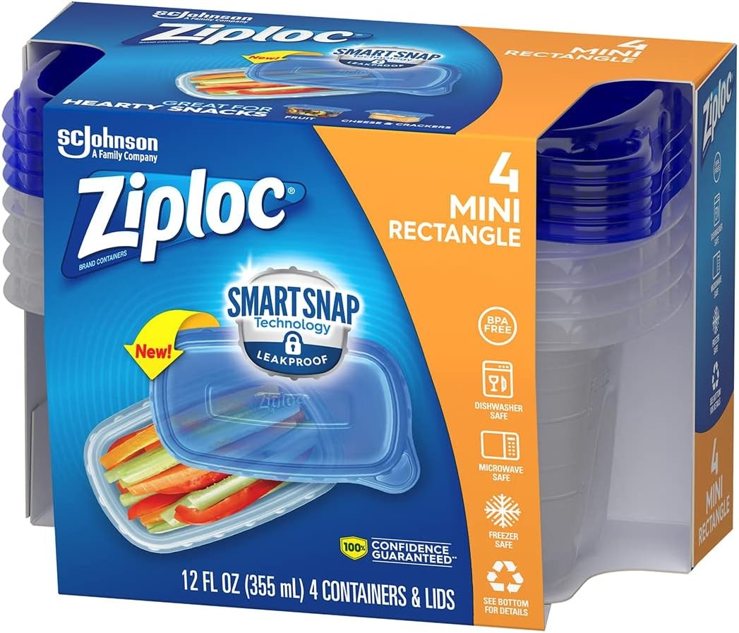Ziploc Container, Medium Rectangle, 1.5 Cups, 4 Count (Pack of 1)