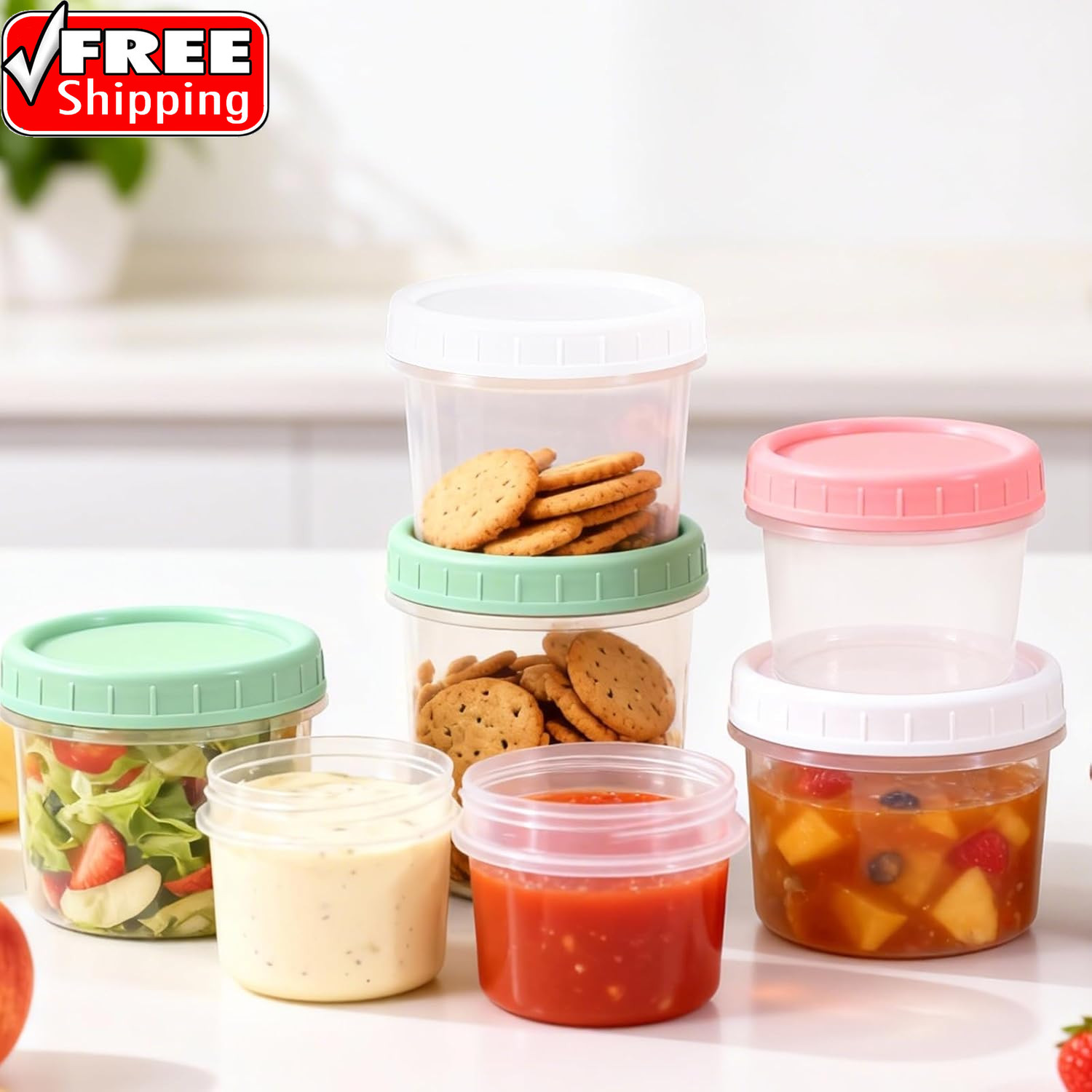 5 Oz Small Plastic Containers with Twist on Lids [20 Sets], Stackable Little Foo