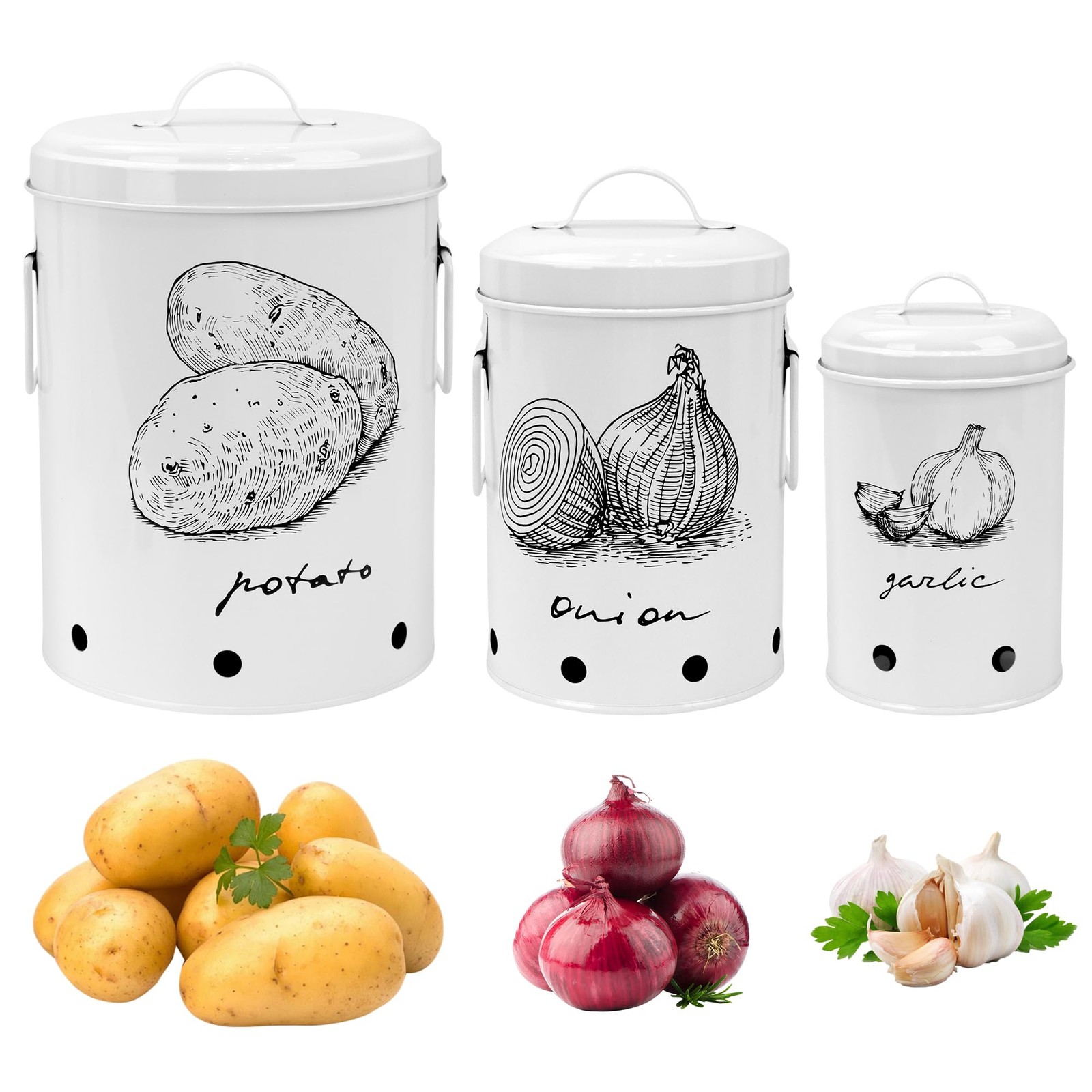 EQEY Kitchen Potato and Onion Storage Bin,Metal Vegetable Storage Bins Set of…
