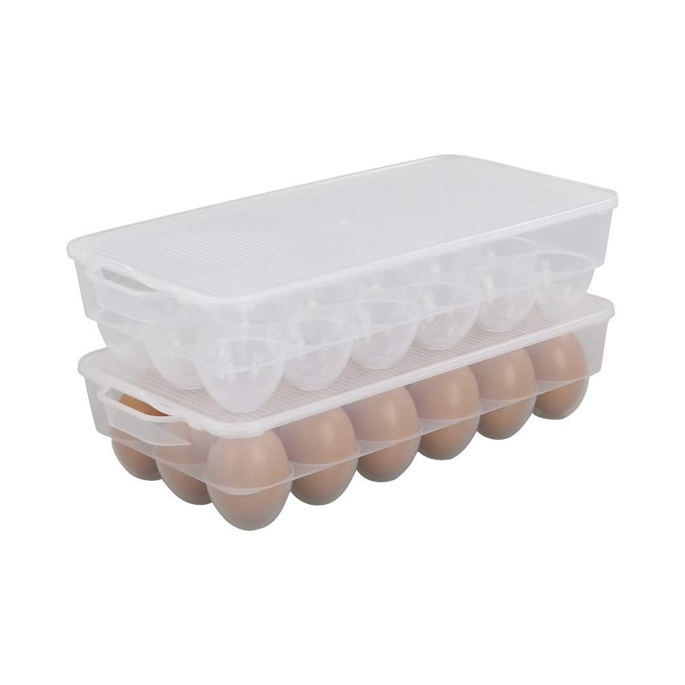 2-Pack Clear Refrigerator Plastic Egg Holder Storage Bin with Lid Stores 18 E…