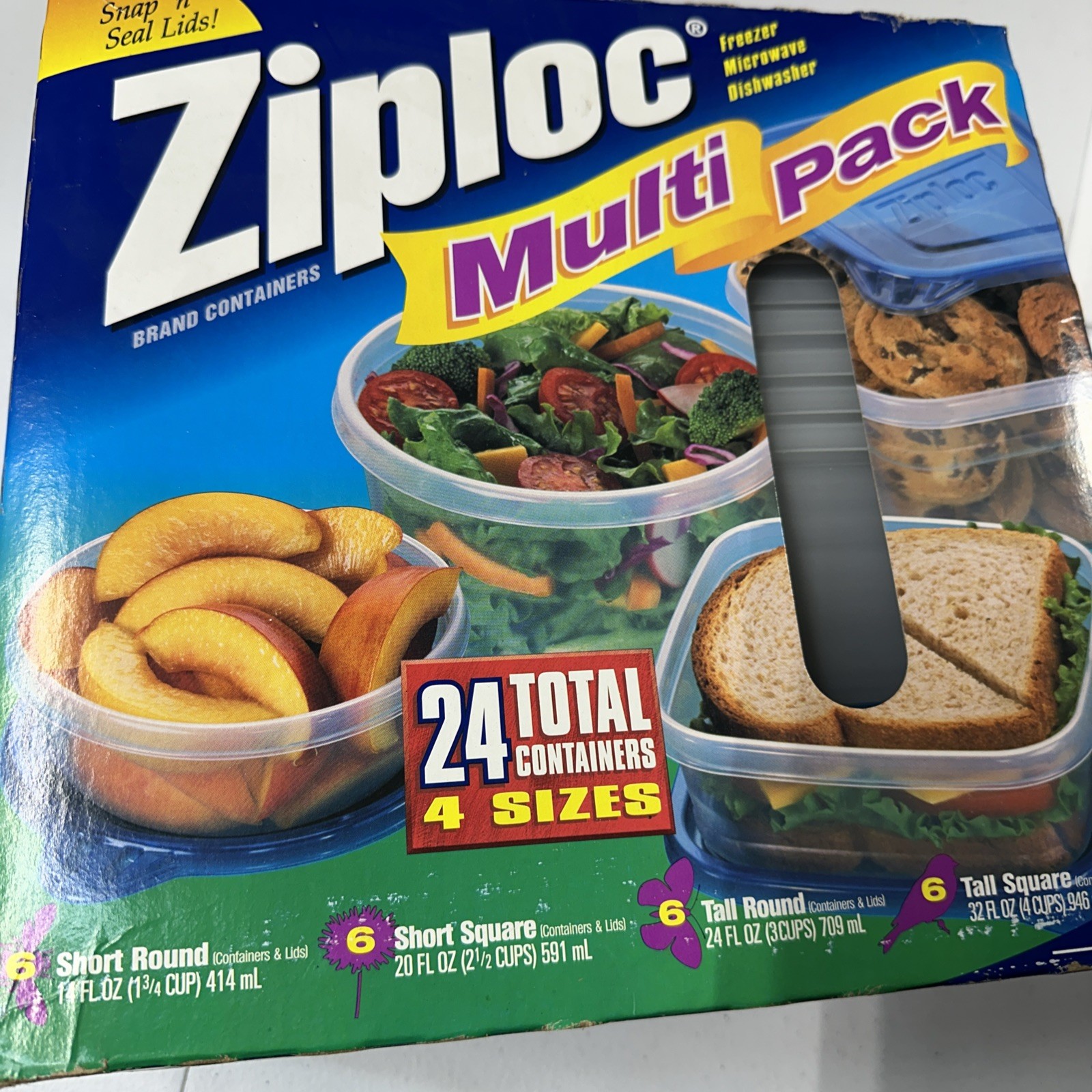 VTG Ziploc Snap N Seal 4 Sizes 24 Pc Set Multipack Round Square 2001 Sealed New