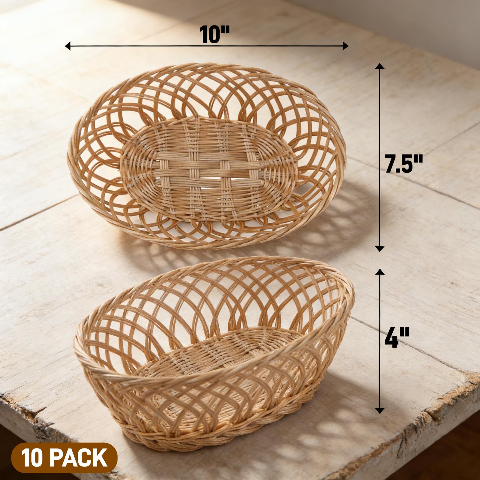 10 PCS Plastic Oval Basket 10×7.5×4 Inch Wicker Bread Bin Food Fruit Storage