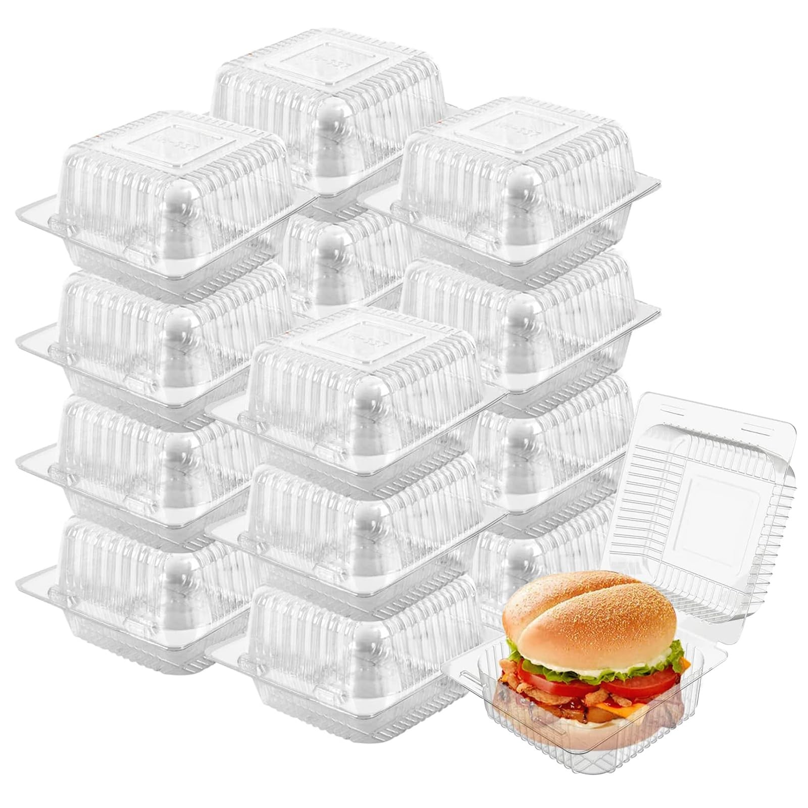 50 Count Clear Plastic Containers with Hinged Lids for Takeout Cake Slice