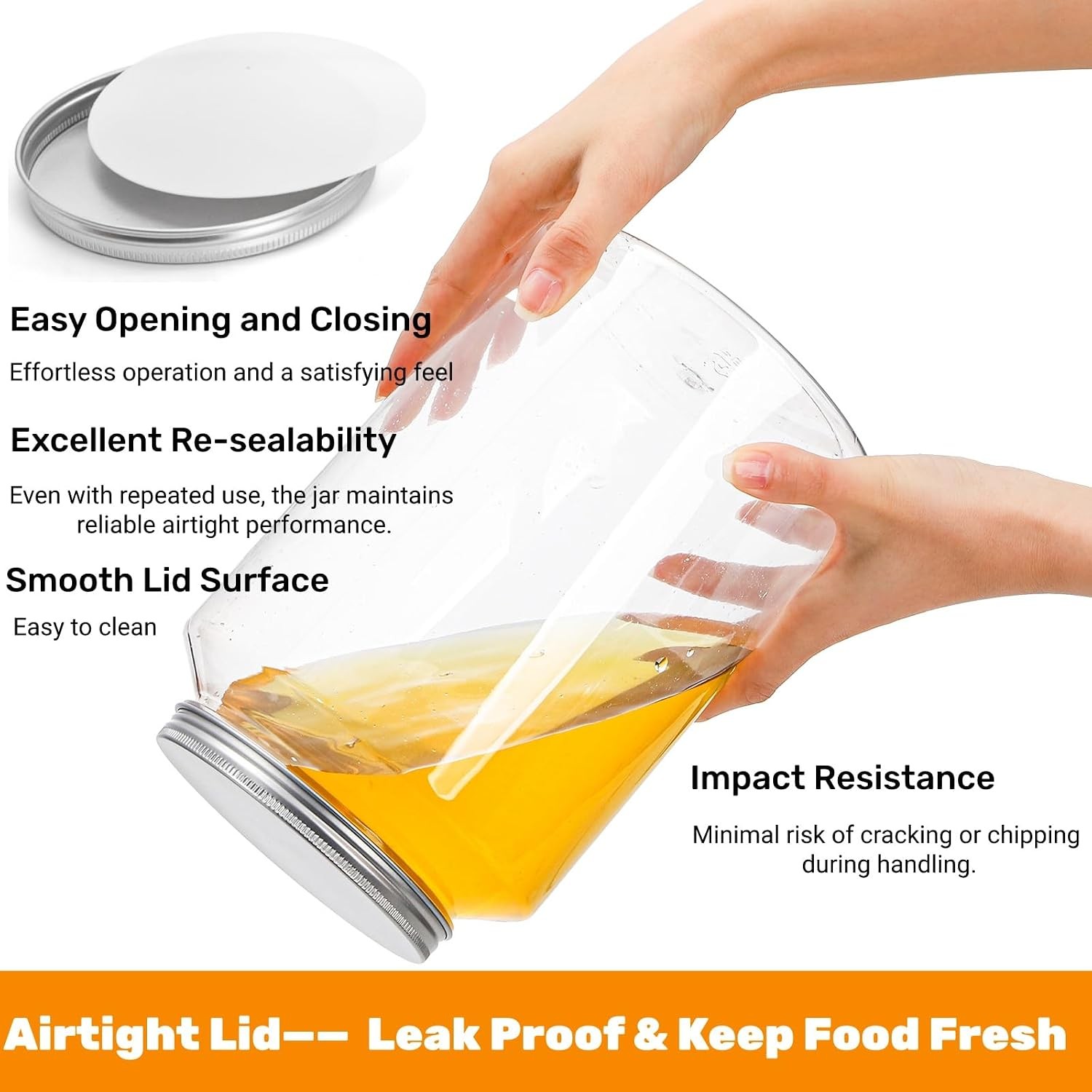 Tlence 2 Pack 1 Gallon Clear Plastic Jars, Large Food Storage Containers with Al