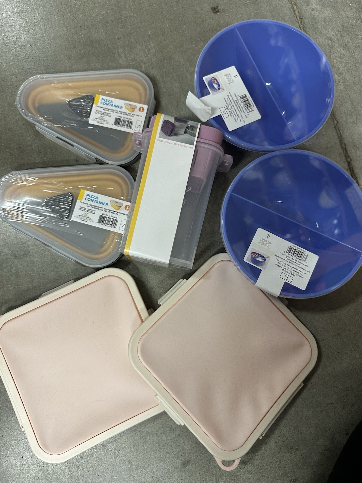 Lot Of 7 Food Storage Containers – Pizza, Sandwich, Pasta/Rice, Split Bowl