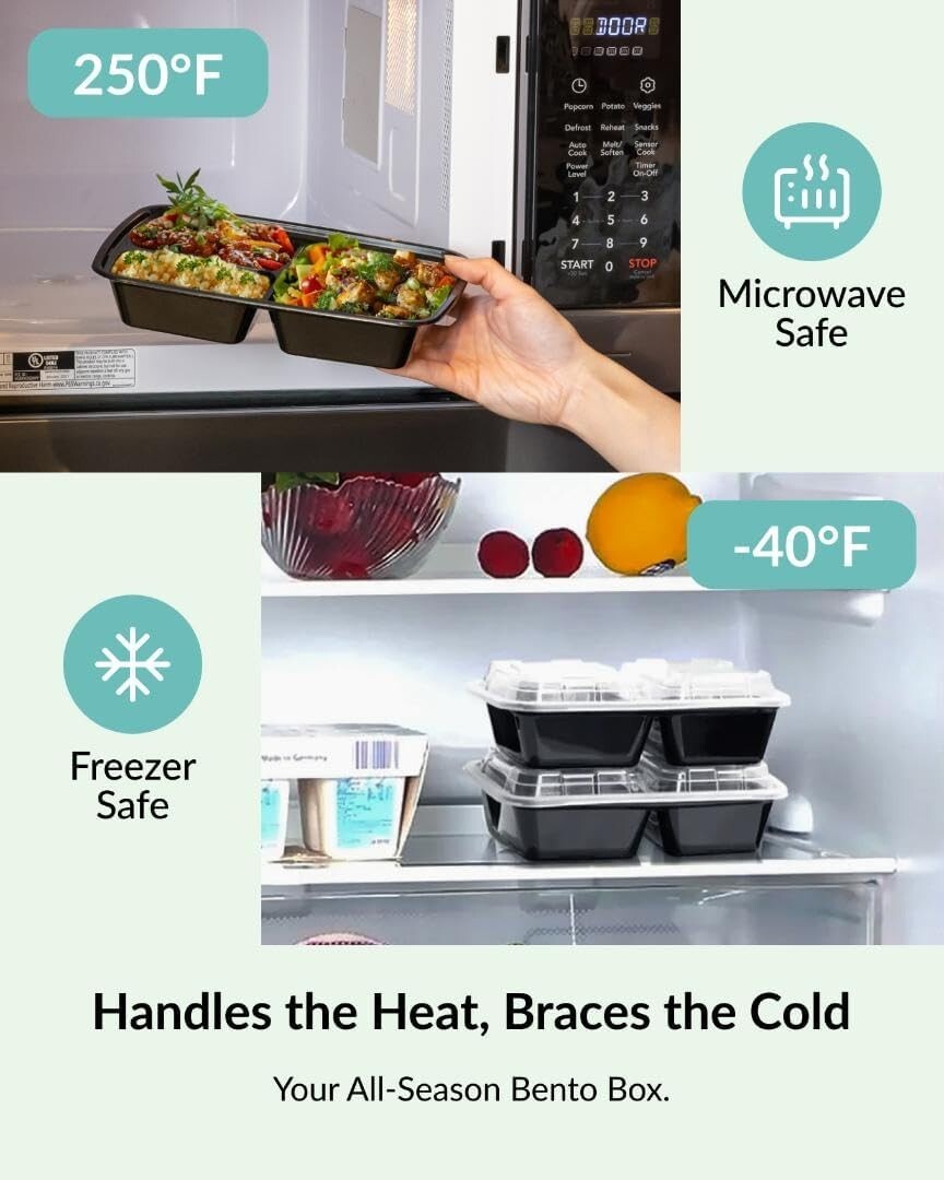 Durable 12 Pack 3-Compartment Meal Prep Containers – Microwave & Dishwasher Safe