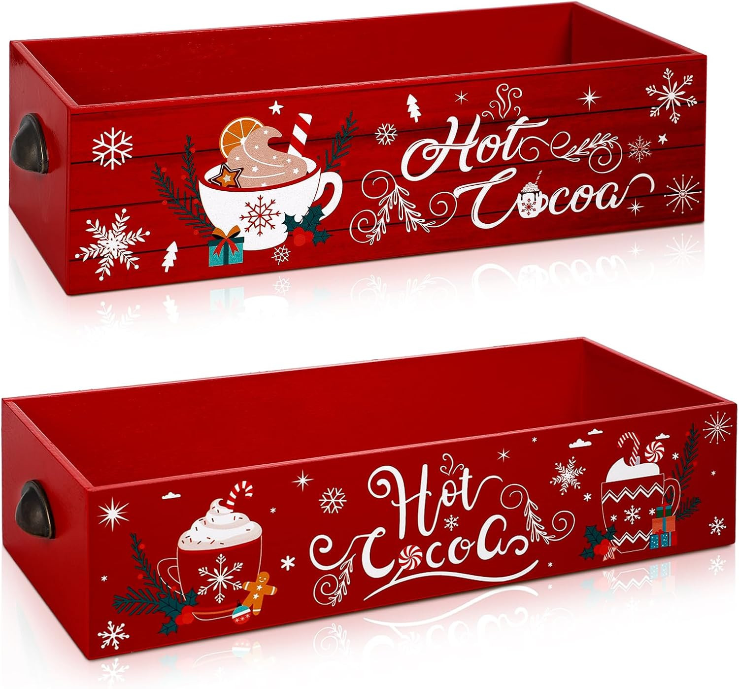 2 Pcs Hot Cocoa Bar Wood Storage Box Hot Cocoa Decorative Christmas Cute Wood St