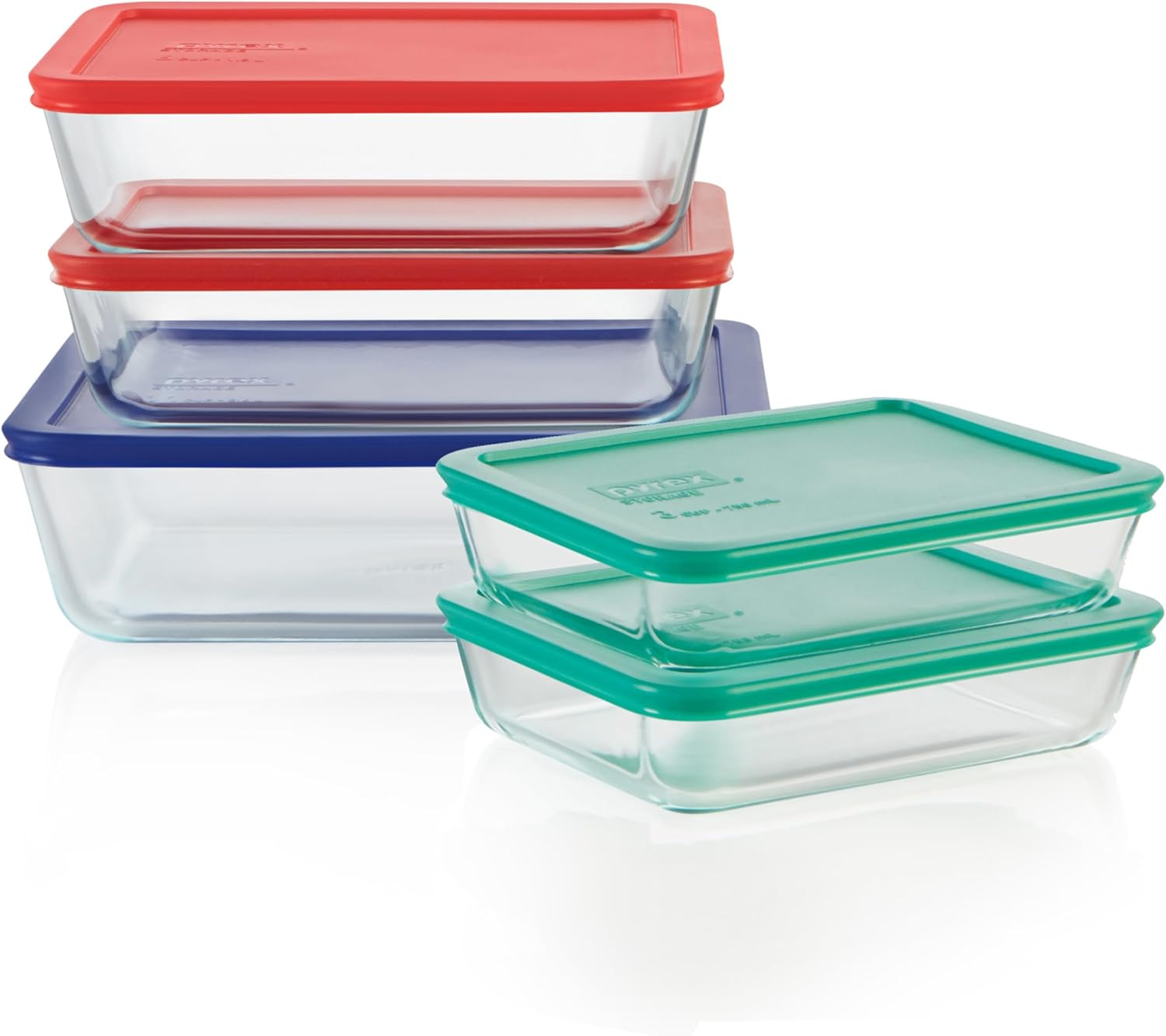Simply Store (5-Pack) Large Glass Food Storage Containers Set, (3, 6 & 11 Cup) M