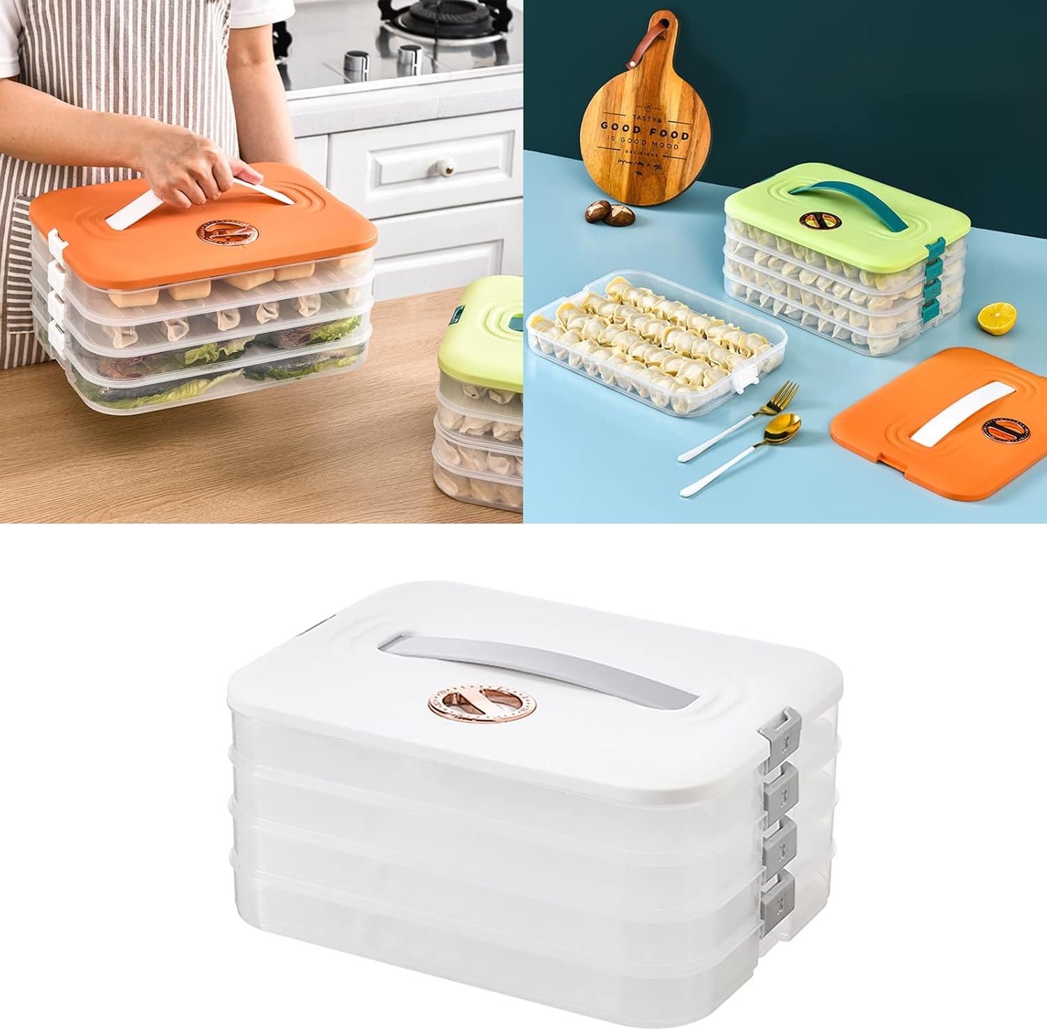 4-Layer Food Storage Containers W/ Lids Dumpling Storage Box,Good