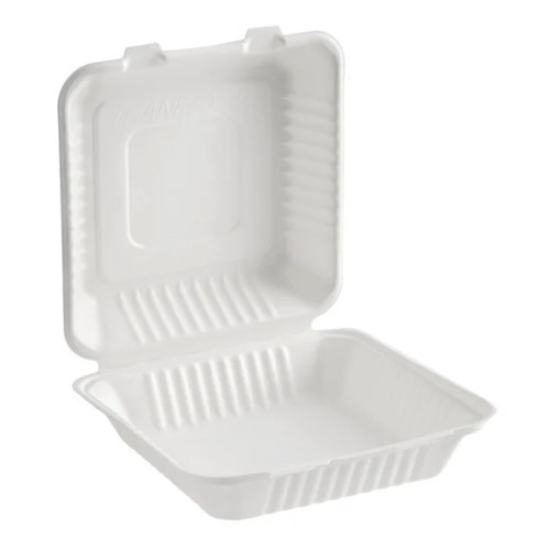 Compostable Bagasse Clamshell Food Container Takeout Box 9″ x 9″ x 3″