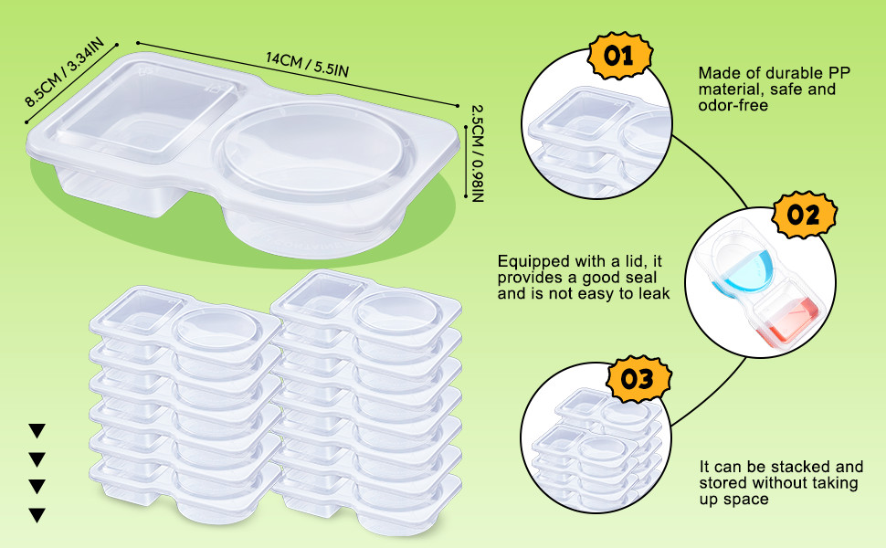 10 Pcs Pack Snack Containers with Lids, 5 oz Double Compartment Plastic Food
