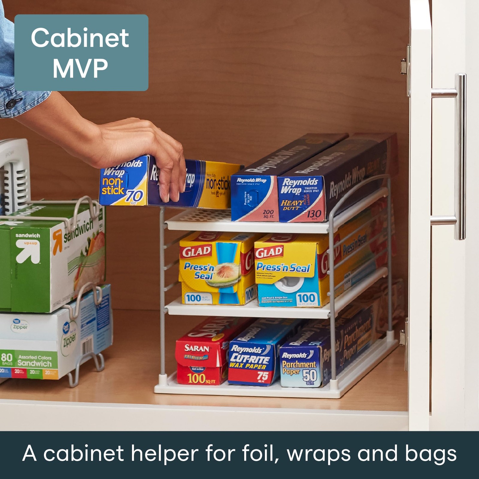 UpSpace Adjustable Box Organizer for Foil Wrap and Kitchen Cabinet Storage, O…