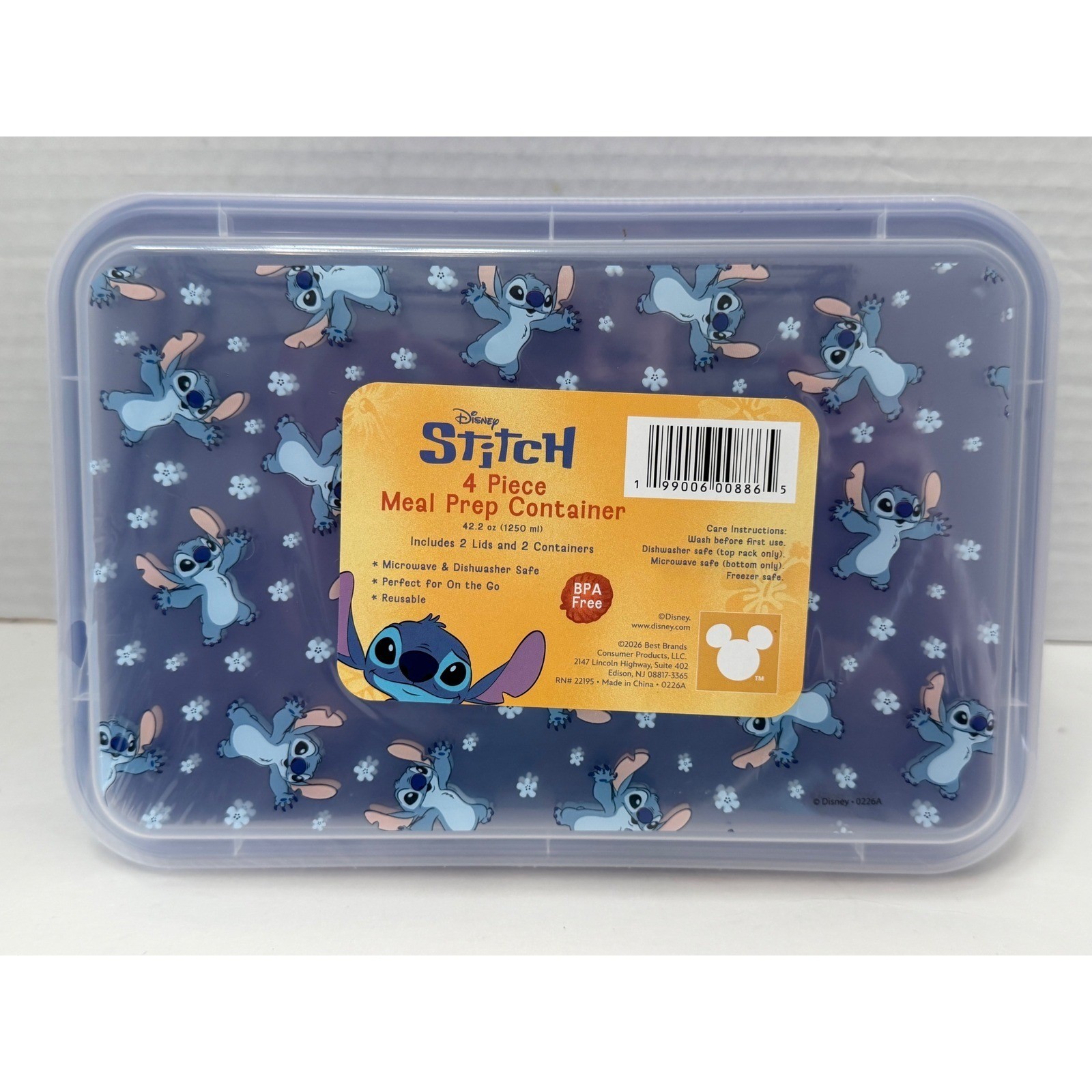 Disney Stitch 4 Piece Meal Prep Container Set 42.2oz Blue Lilo & Stitch New